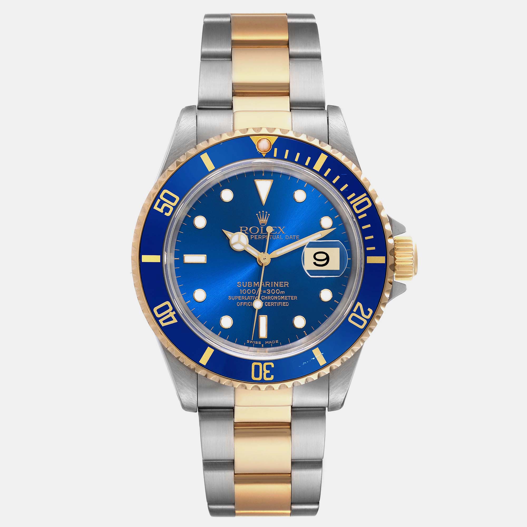 Rolex submariner blue dial steel yellow gold men's watch 40 mm