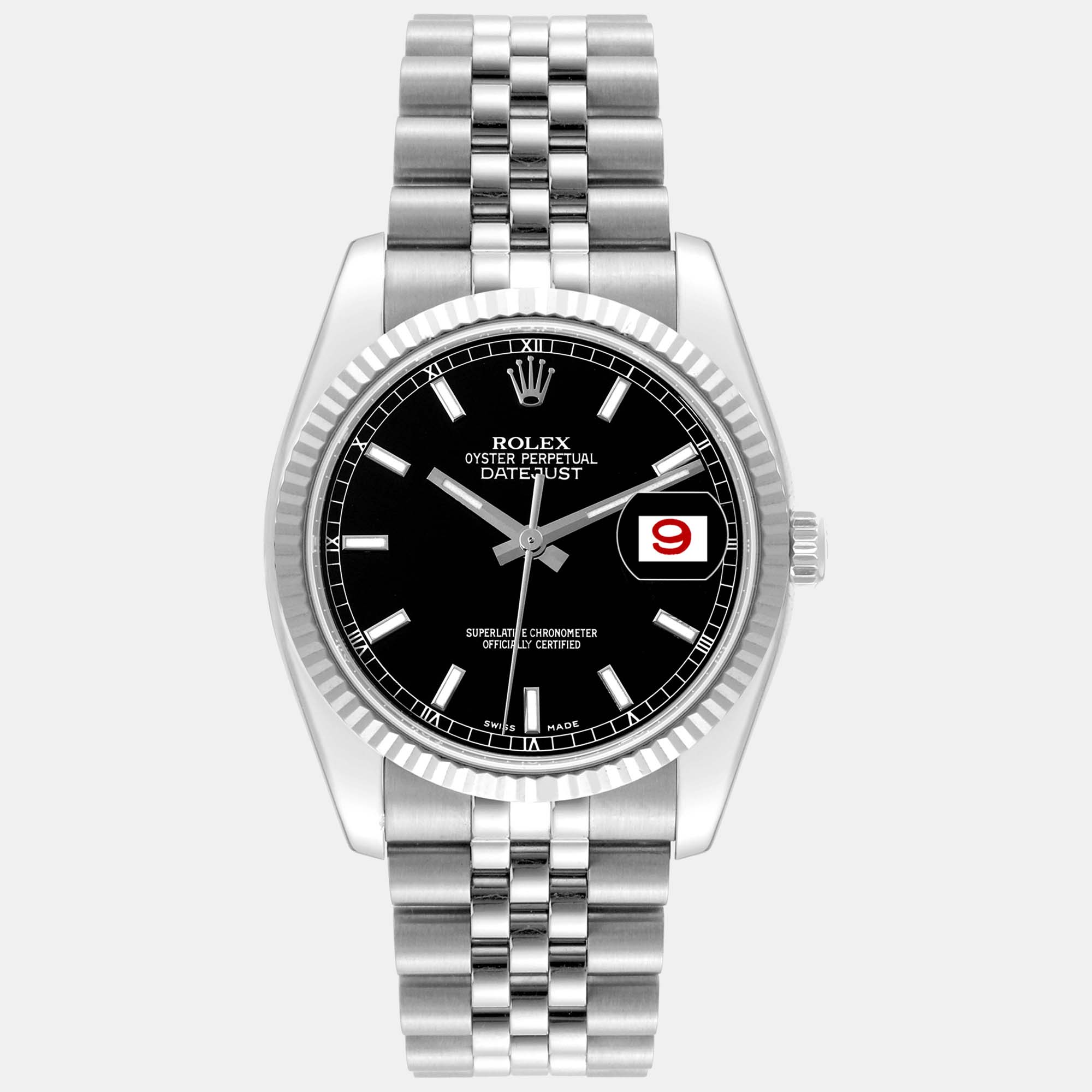 Rolex datejust steel white gold black dial men's watch 36 mm