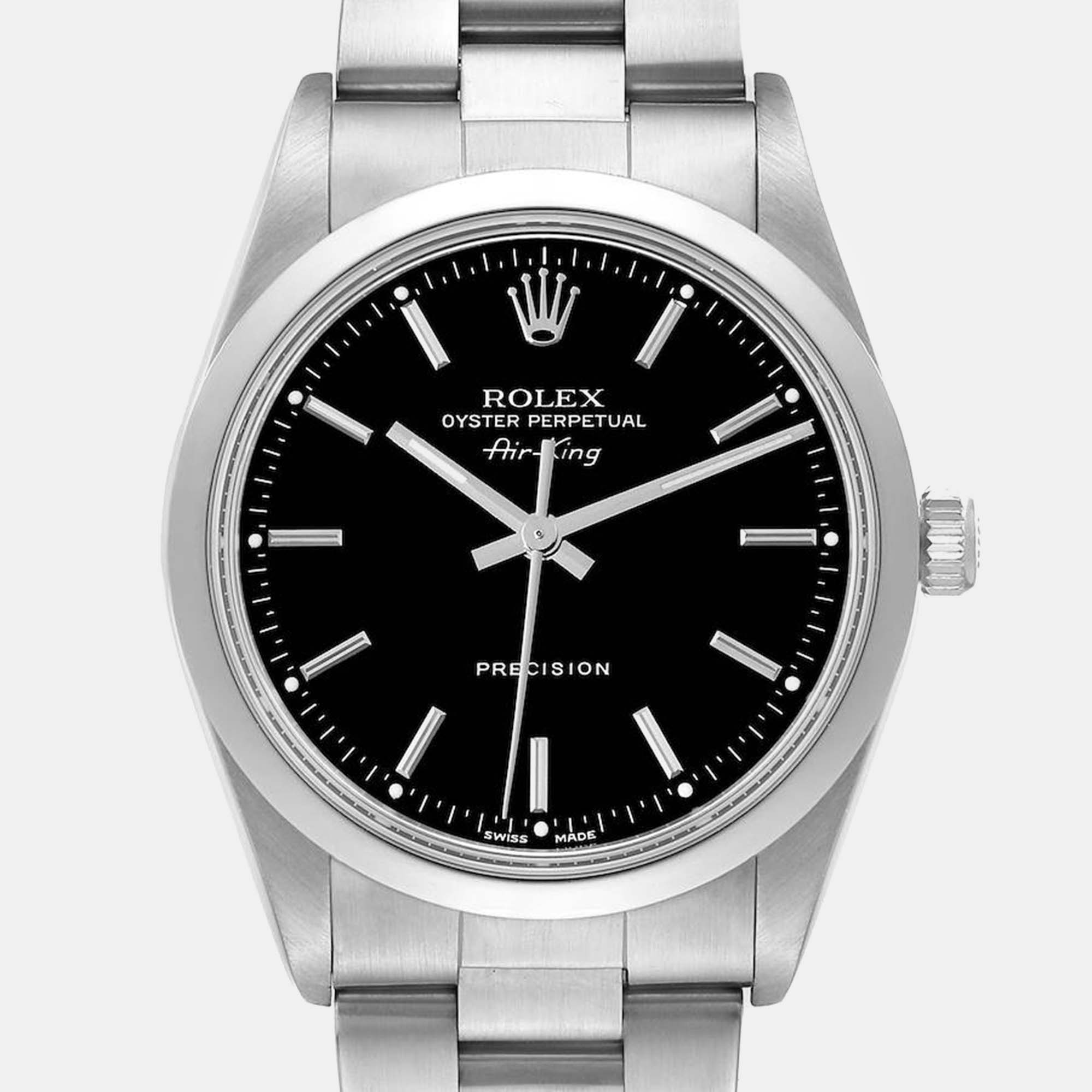 Rolex Air King Black Dial Smooth Bezel Steel Men's Watch 34 Mm