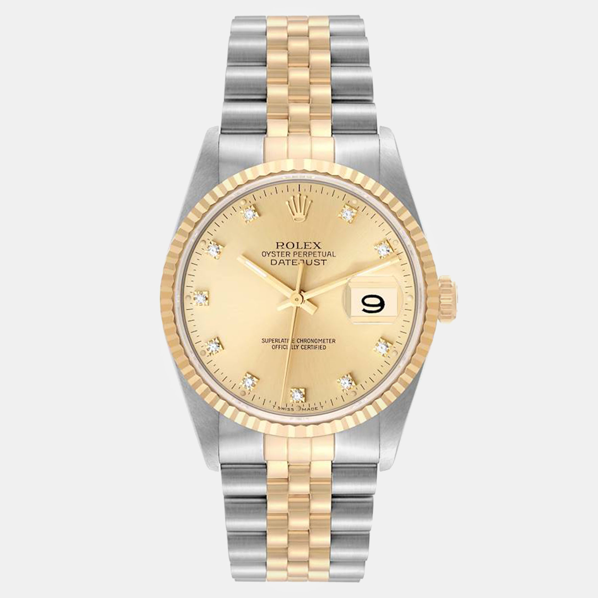 Rolex Datejust Champagne Diamond Dial Steel Yellow Gold Men's Watch 36 mm
Rolex Datejust Champagne Diamond Dial Steel Yellow Gold Men's Watch 36 mm