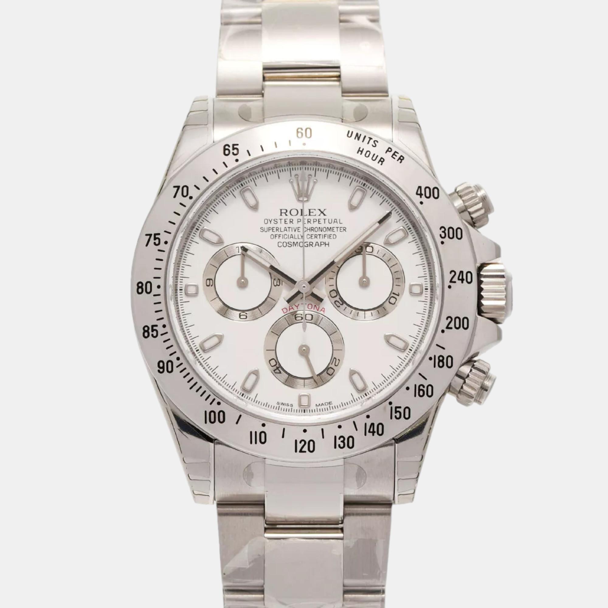 Rolex white stainless steel cosmograph daytona 116520 automatic men's wristwatch 40 mm