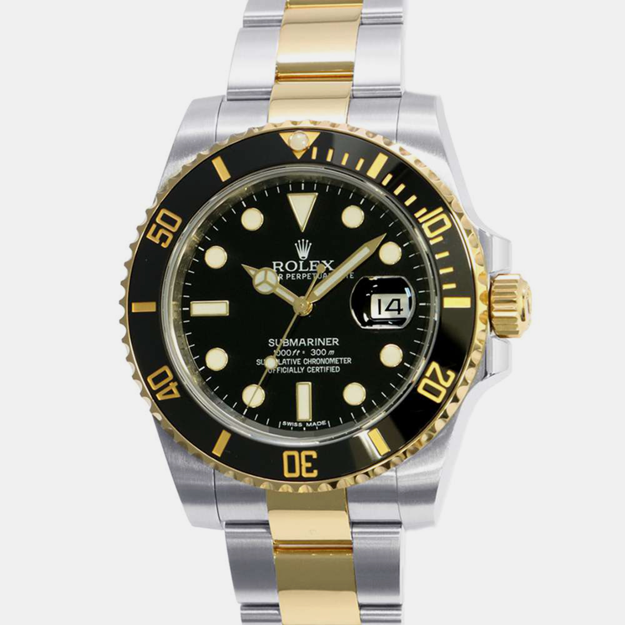 Rolex black 18k yellow gold stainless steel submariner 116613ln automatic men's wristwatch 40 mm