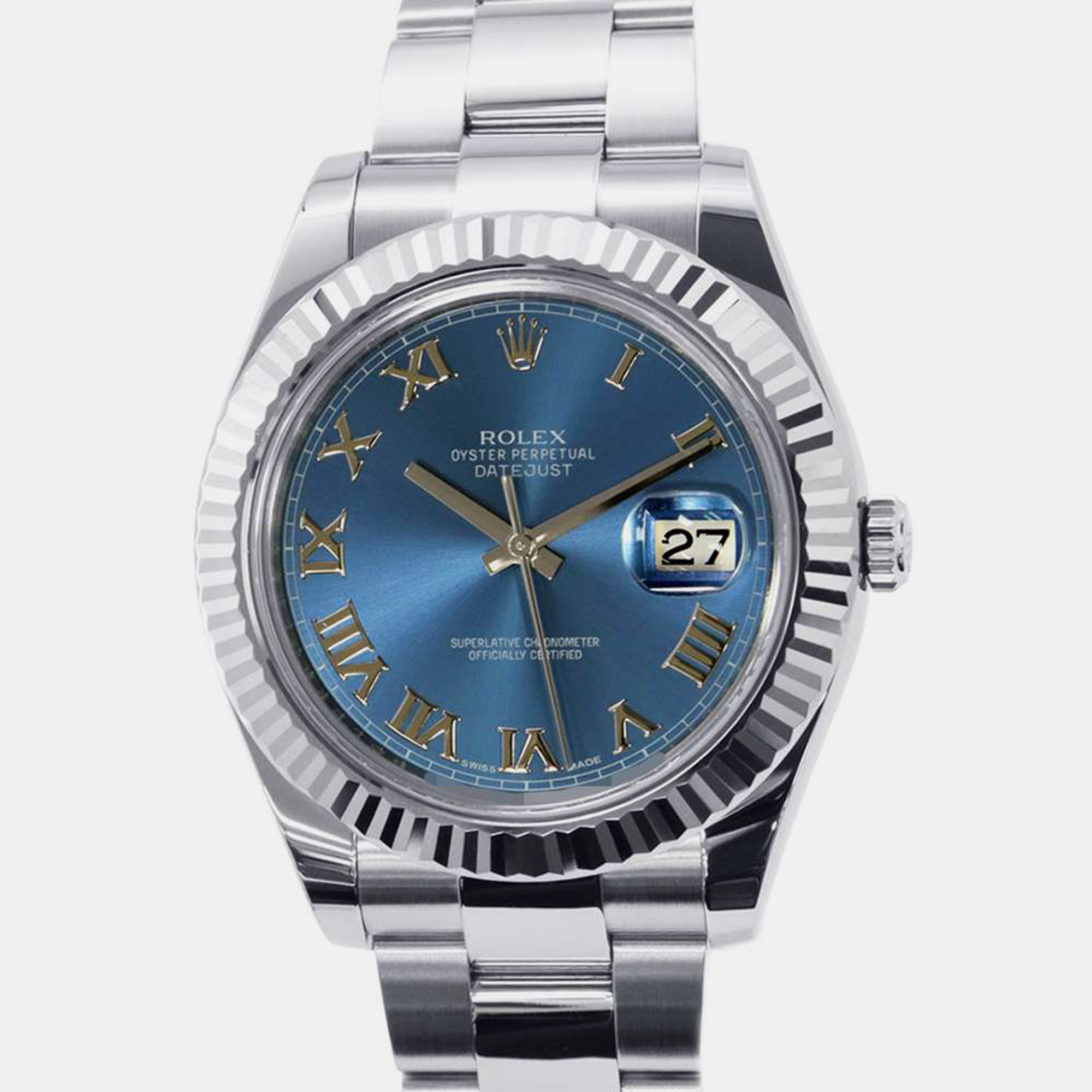 Rolex blue 18k white gold stainless steel datejust ii 116334 automatic men's wristwatch 41 mm