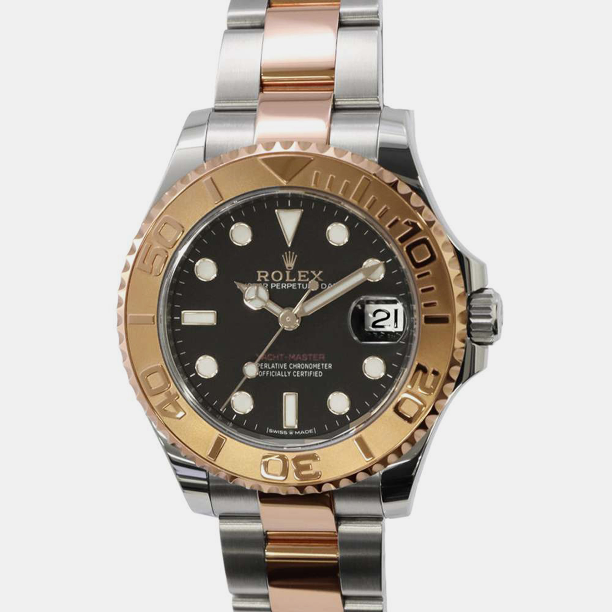 Rolex black 18k rose gold stainless steel yacht-master 268621 automatic men's wristwatch 37 mm