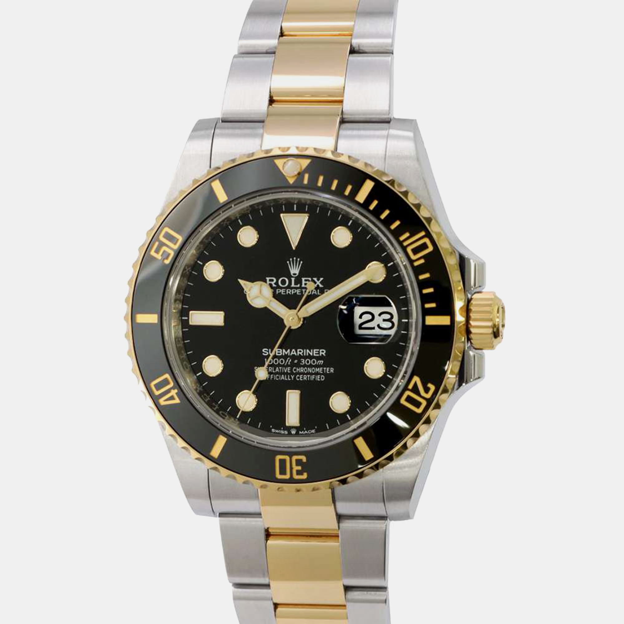 Rolex black 18k yellow gold stainless steel submariner 126613ln automatic men's wristwatch 41 mm
