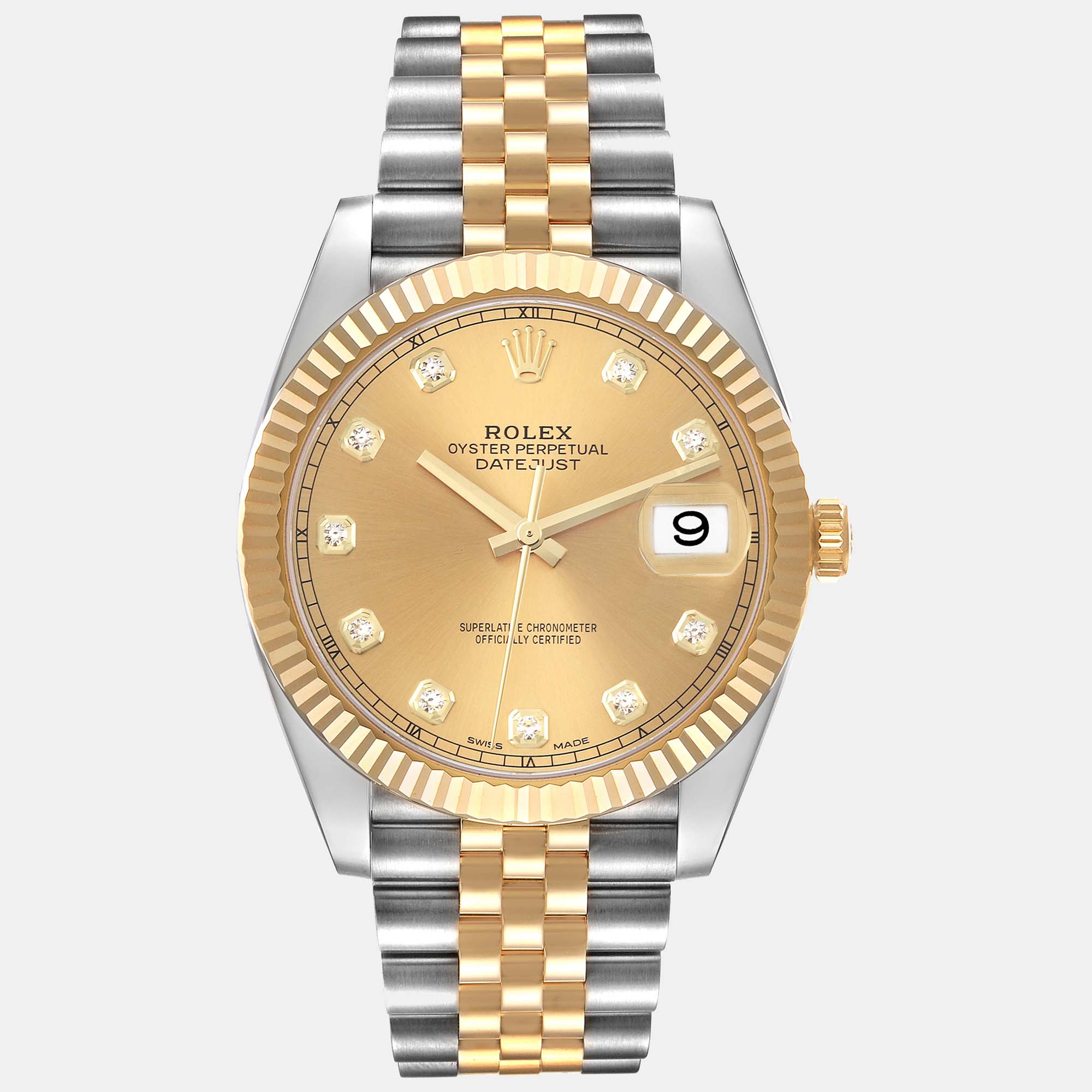 Rolex datejust steel yellow gold diamond dial men's watch 41 mm