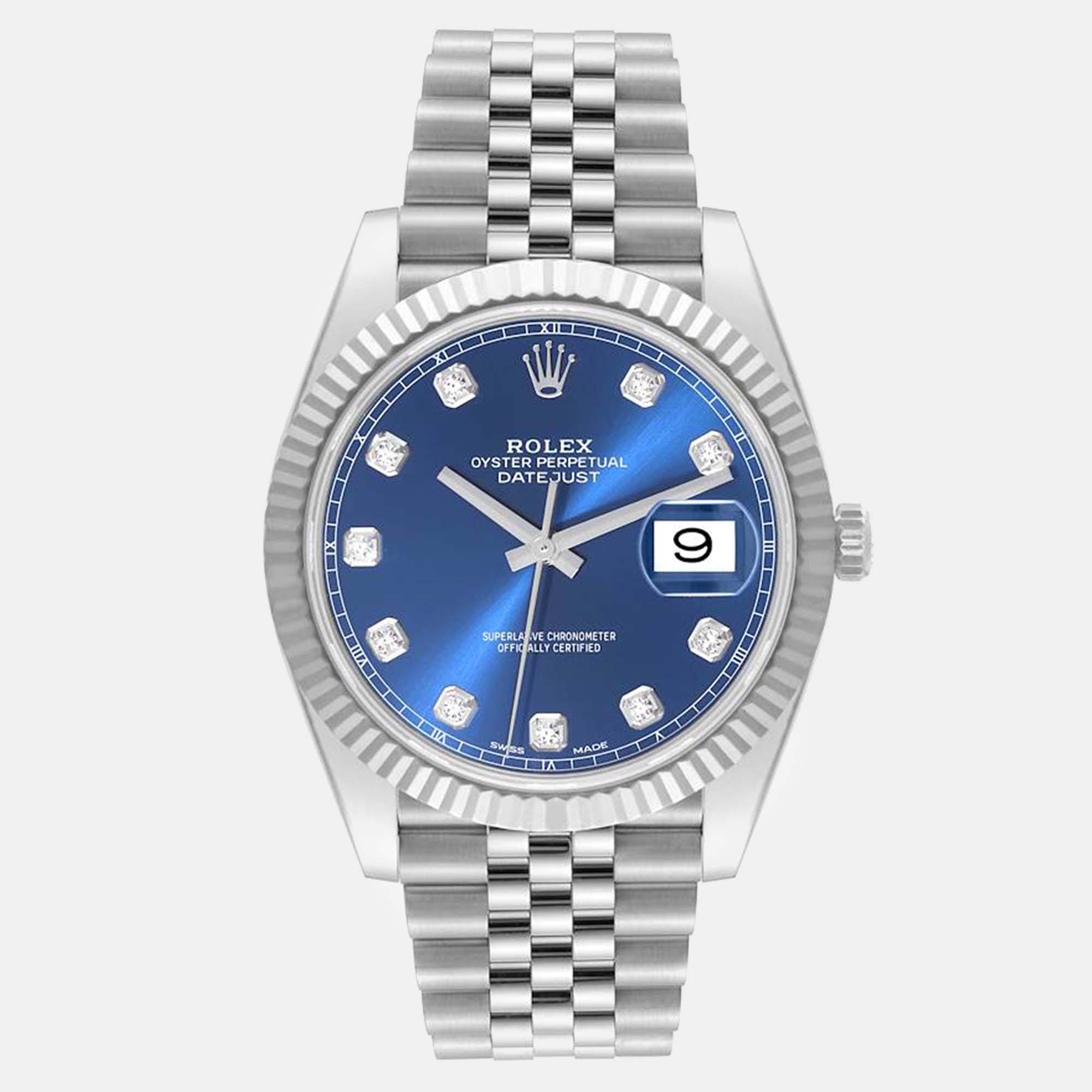 Rolex datejust steel white gold diamond dial men's watch 41 mm