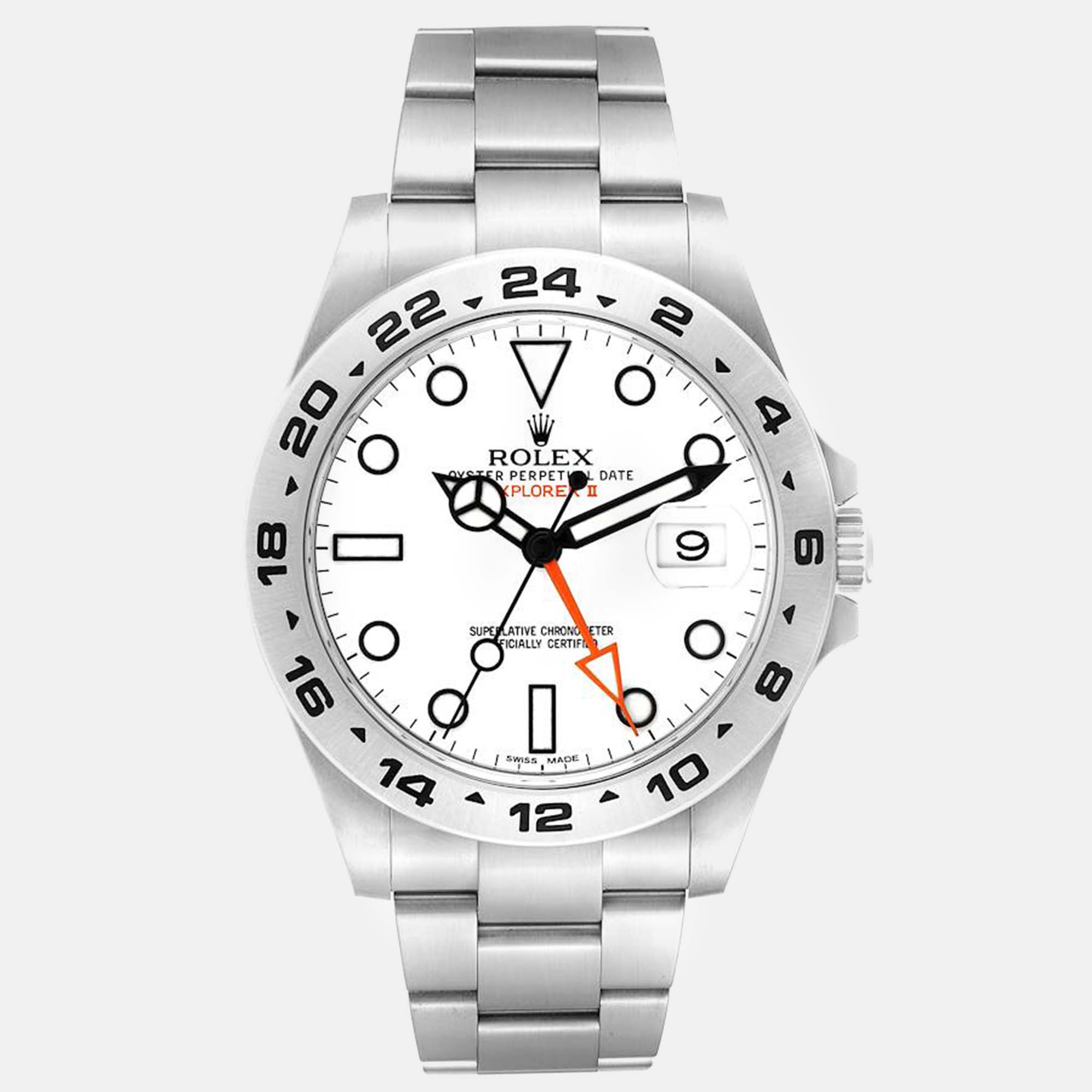Rolex explorer ii white dial orange hand steel men's watch 42 mm