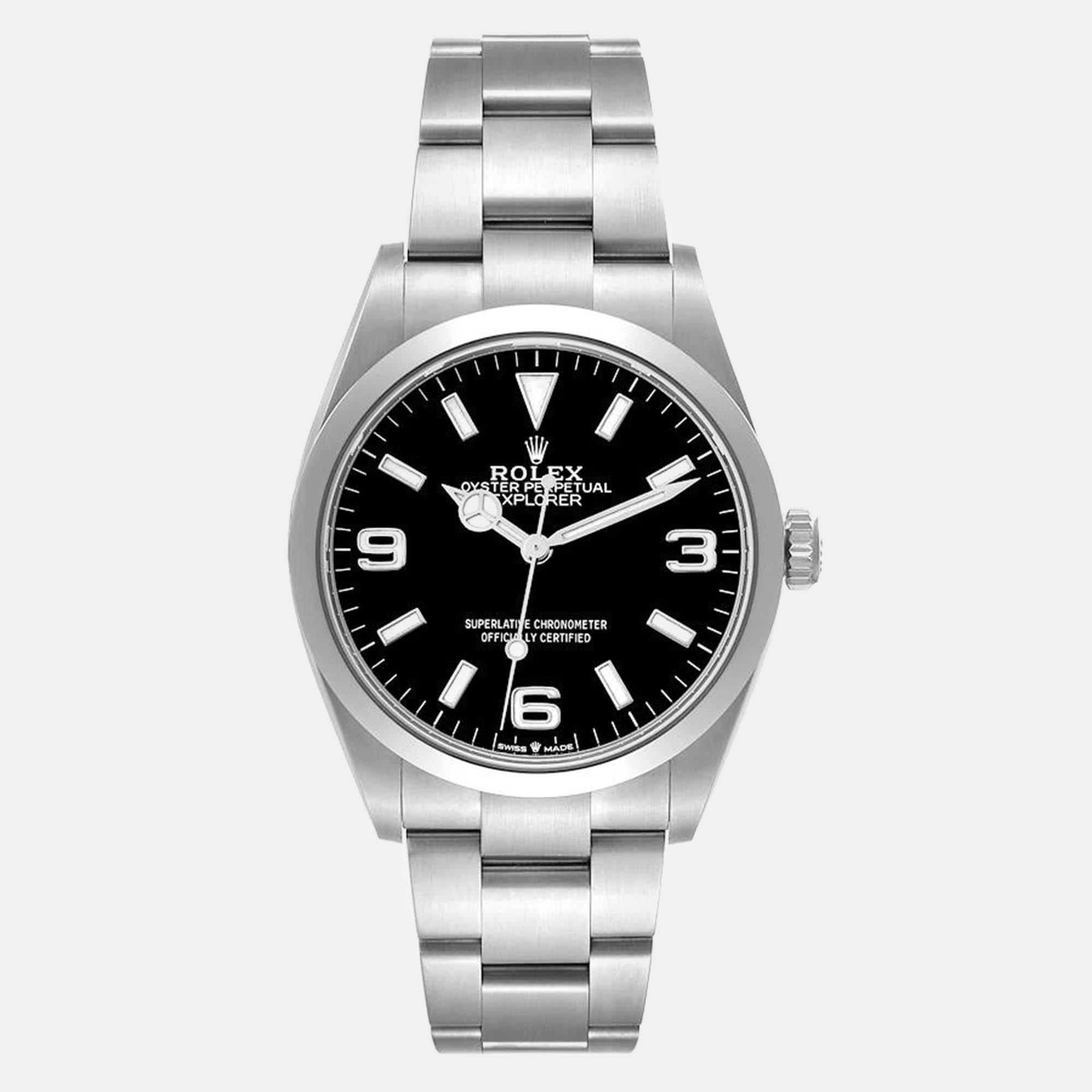 Rolex explorer i black dial steel men's watch 36 mm