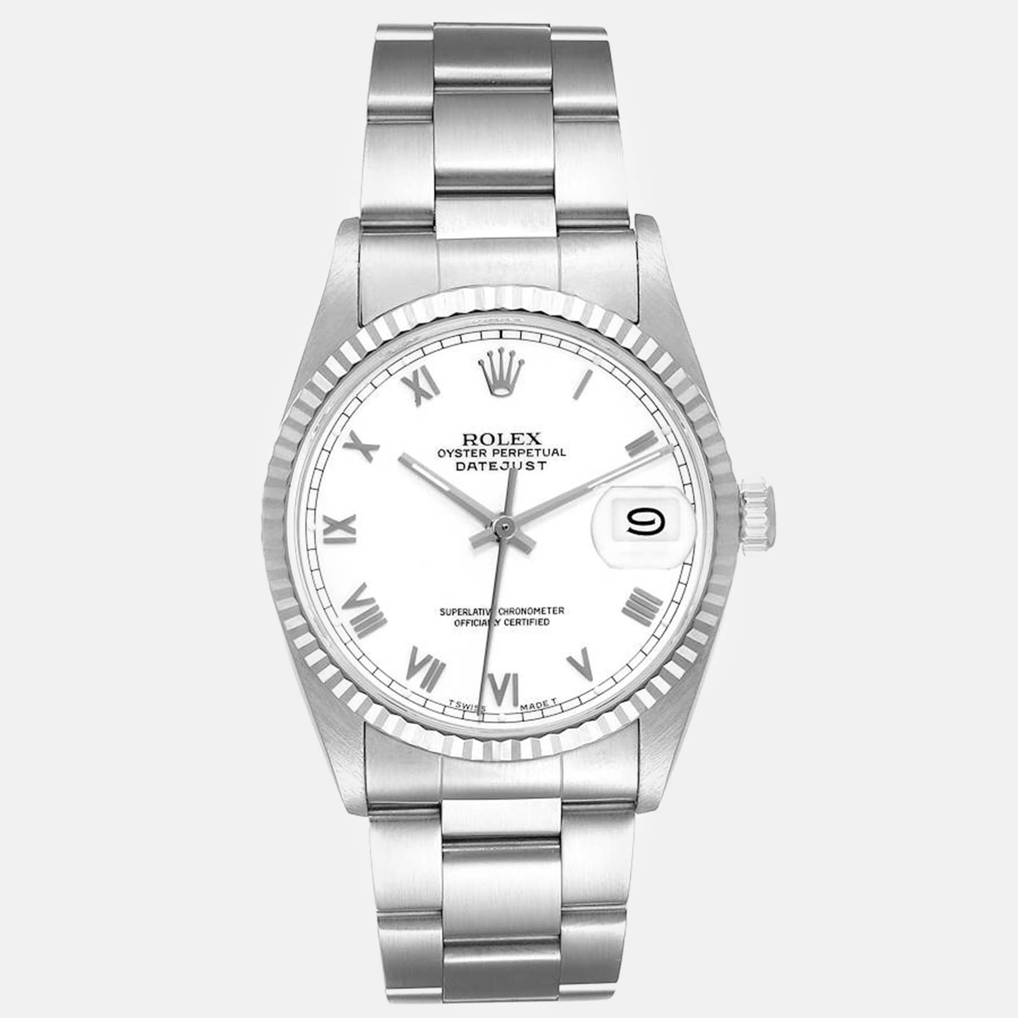 Rolex datejust roman dial steel white gold men's watch 36 mm