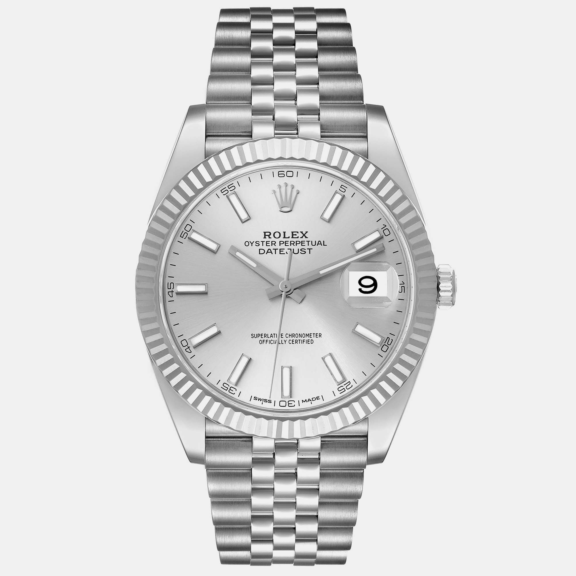 Rolex datejust steel white gold silver dial men's watch 126334 41 mm