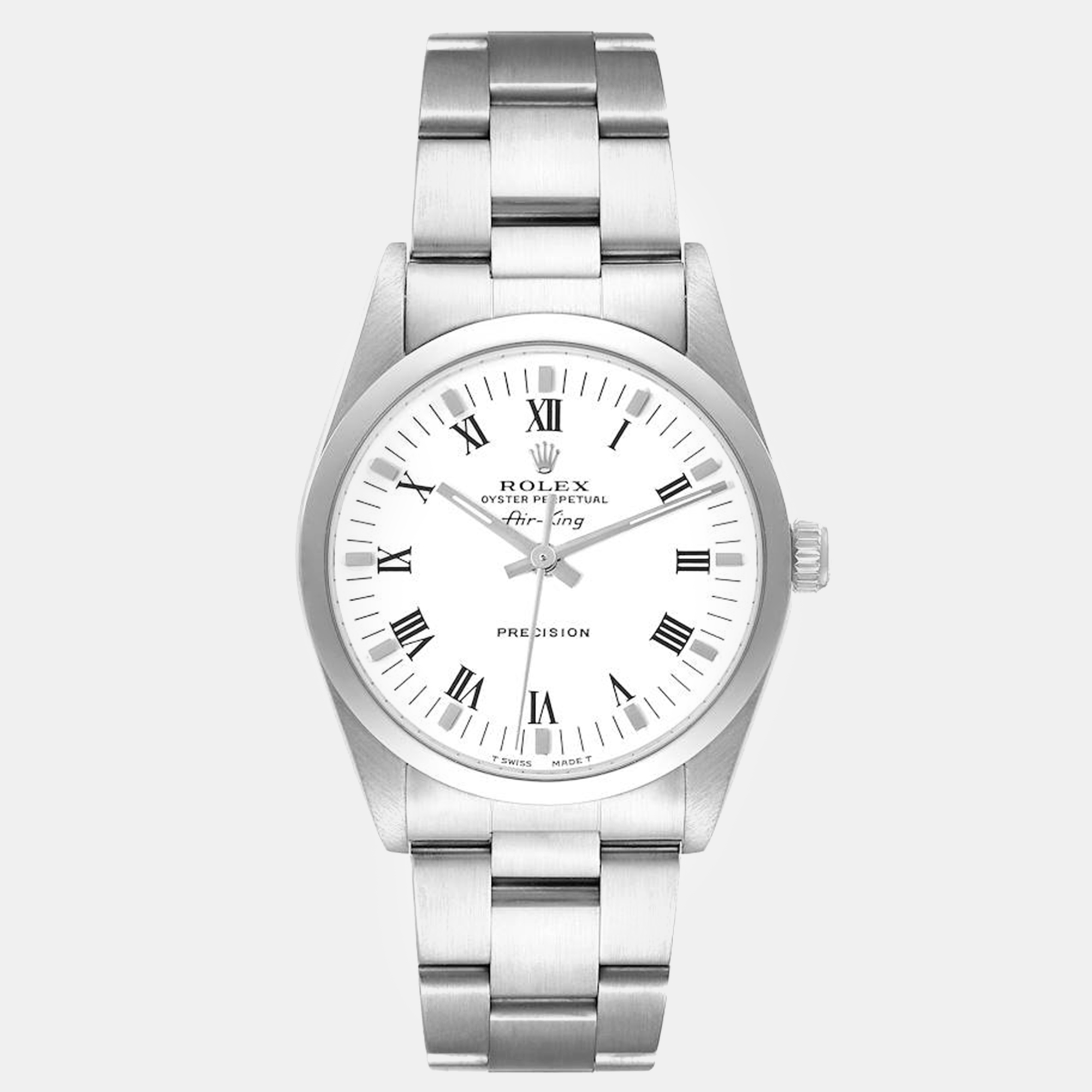 Rolex air king white dial smooth bezel steel men's watch 34 mm
