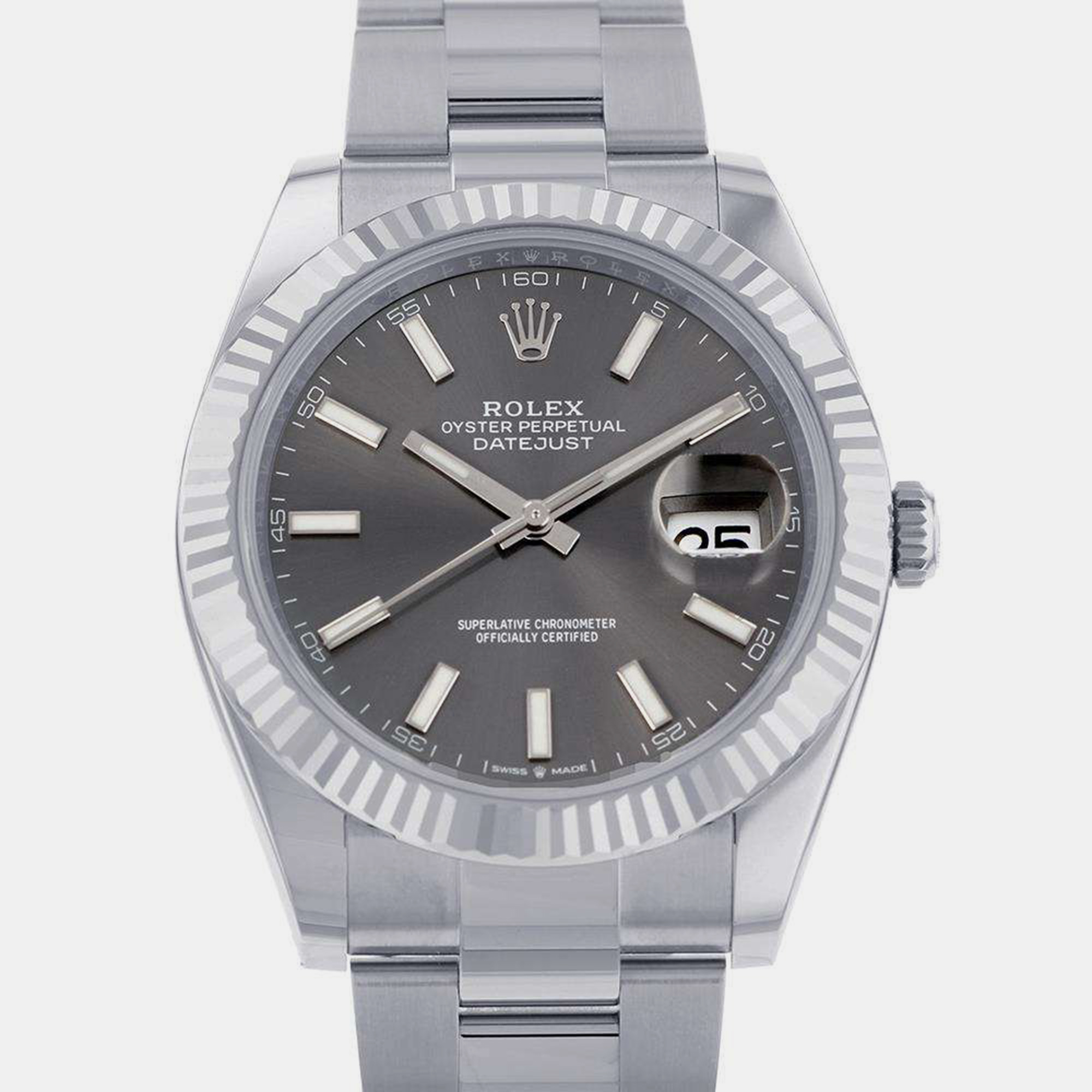 Rolex grey 18k white gold stainless steel datejust 126334 automatic men's wristwatch 41 mm