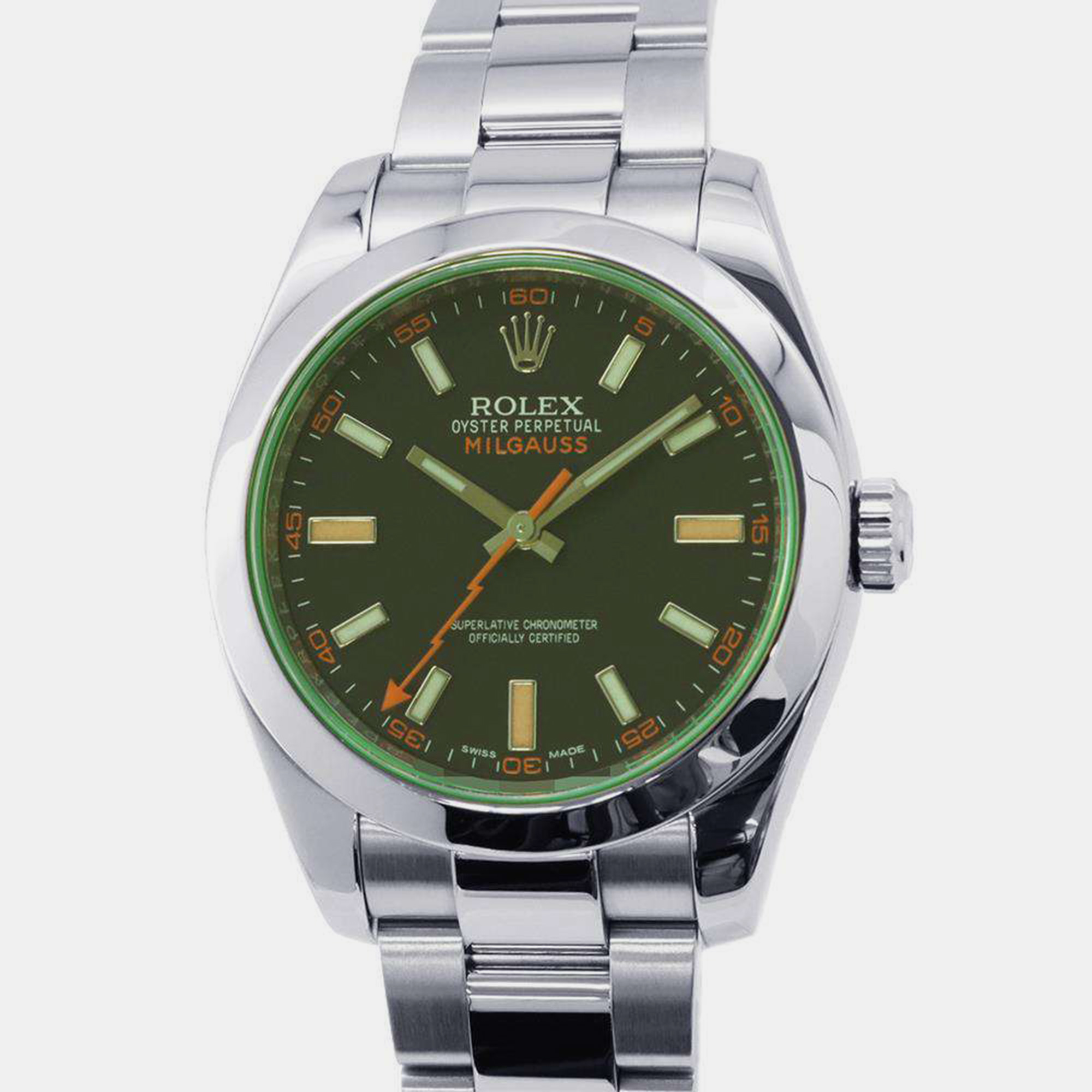 Rolex black stainless steel milgauss 116400gv automatic men's wristwatch 40 mm
