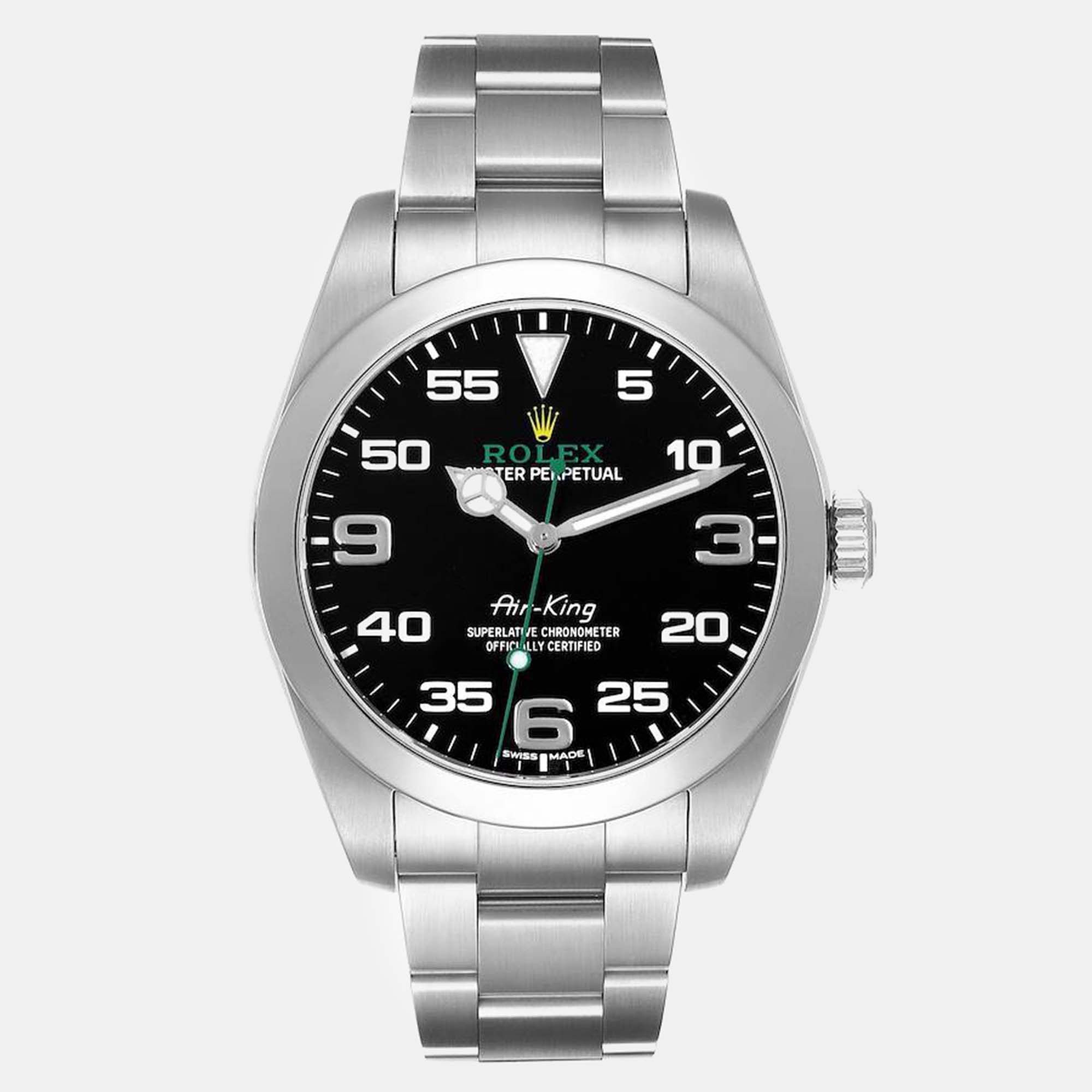 Rolex oyster perpetual air king green hand steel men's watch 40 mm