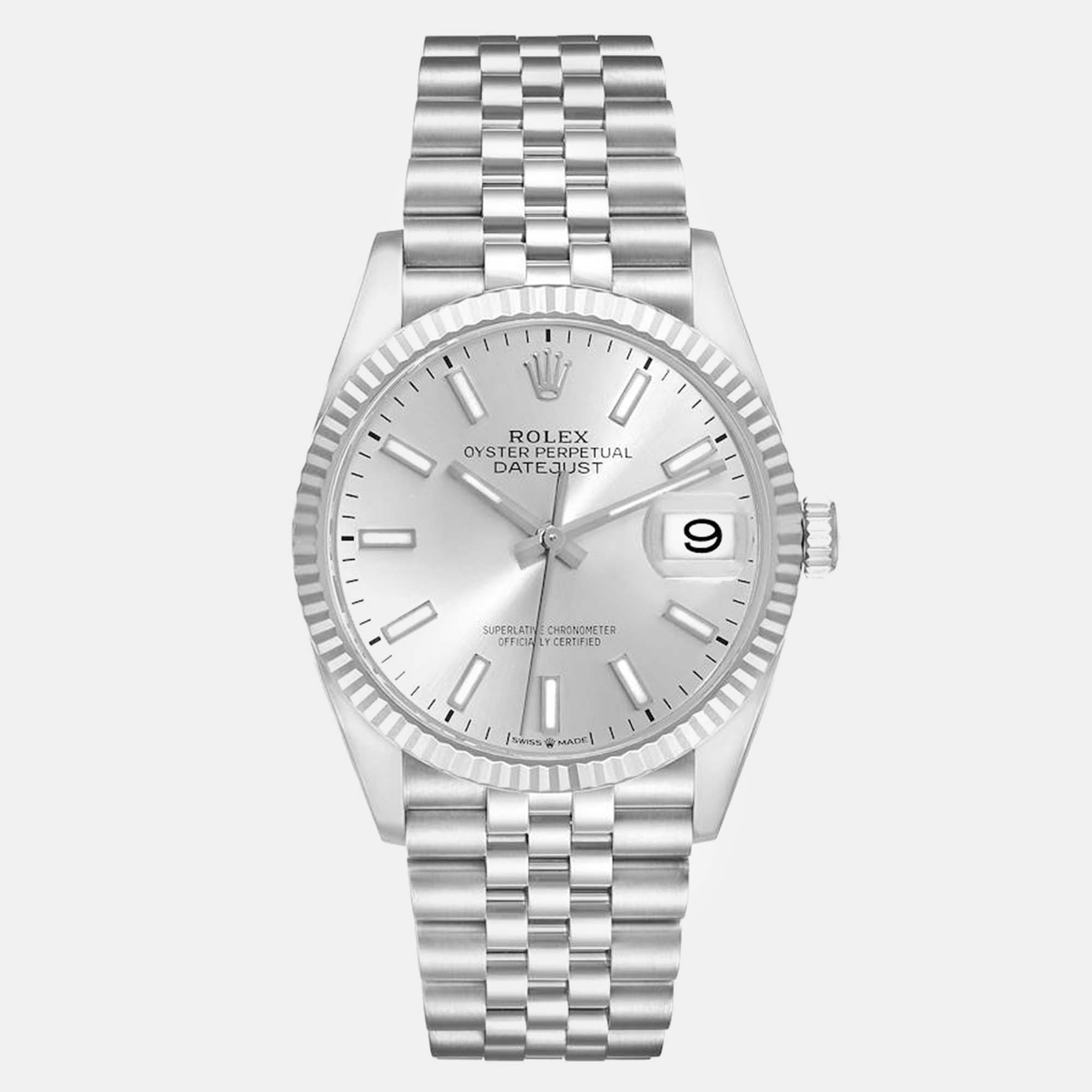 Rolex datejust steel white gold silver dial men's watch 36 mm