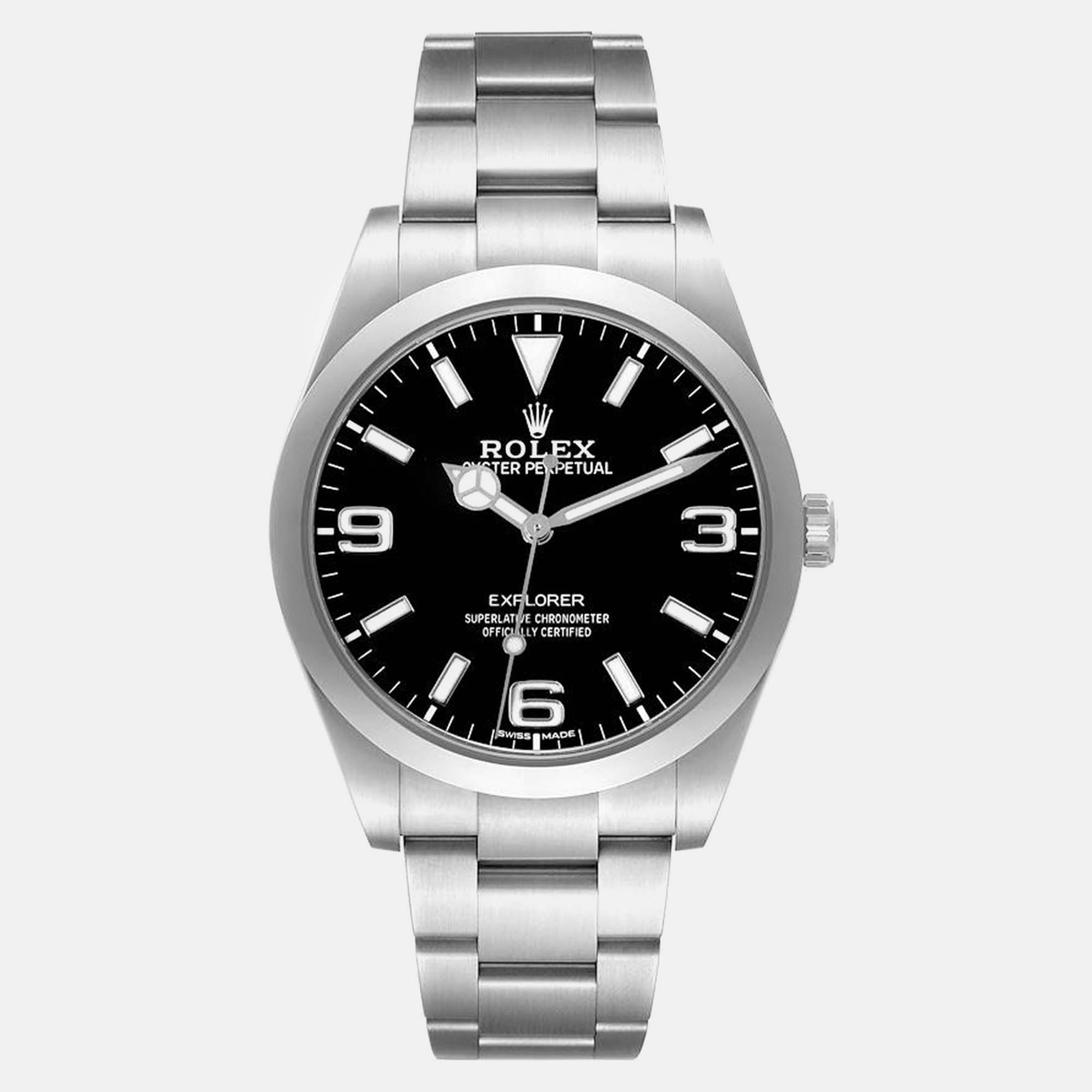 Rolex explorer i black dial steel men's watch 39 mm