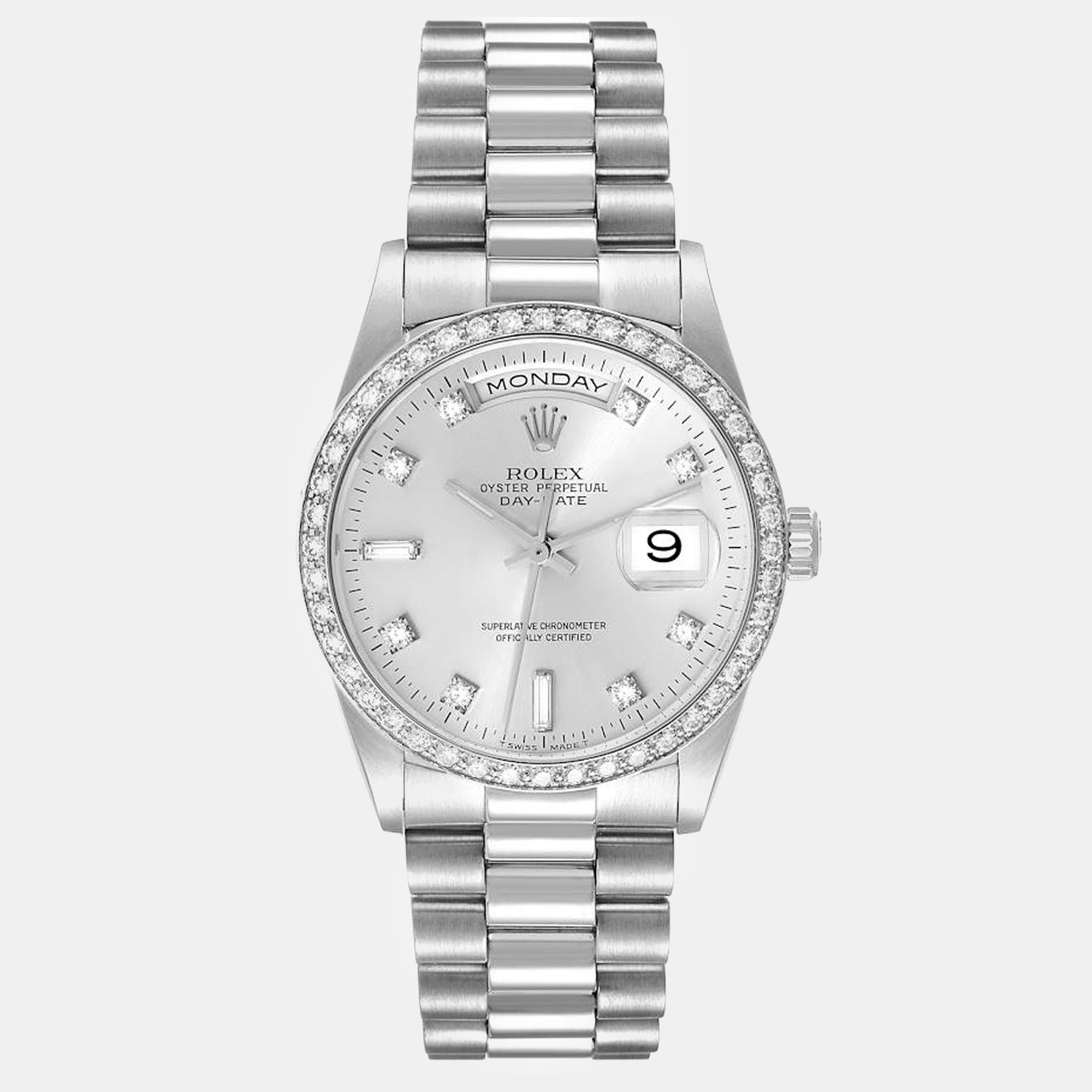 Rolex president day-date platinum diamond men's watch 36 mm
