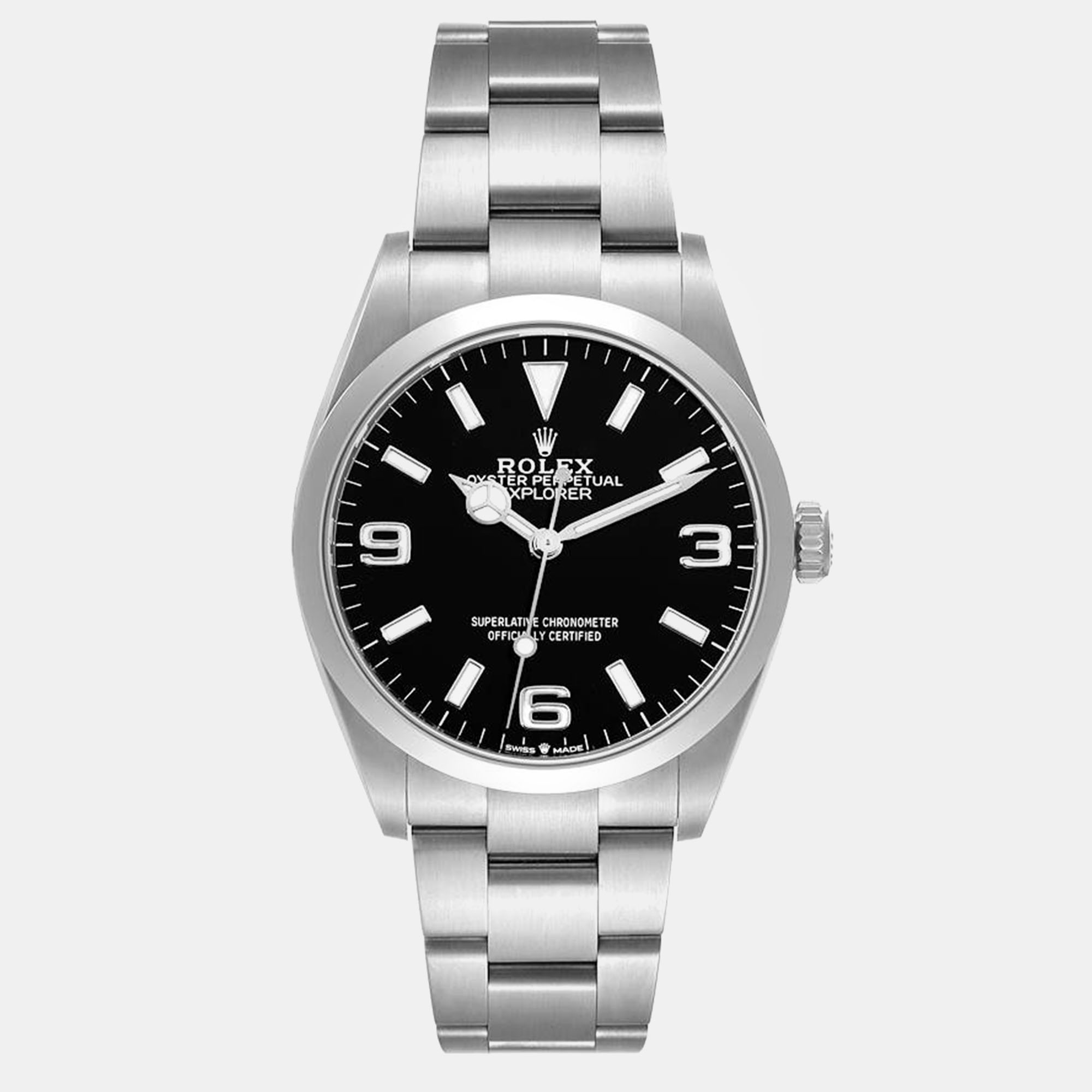 Rolex explorer i black dial steel men's watch 36 mm