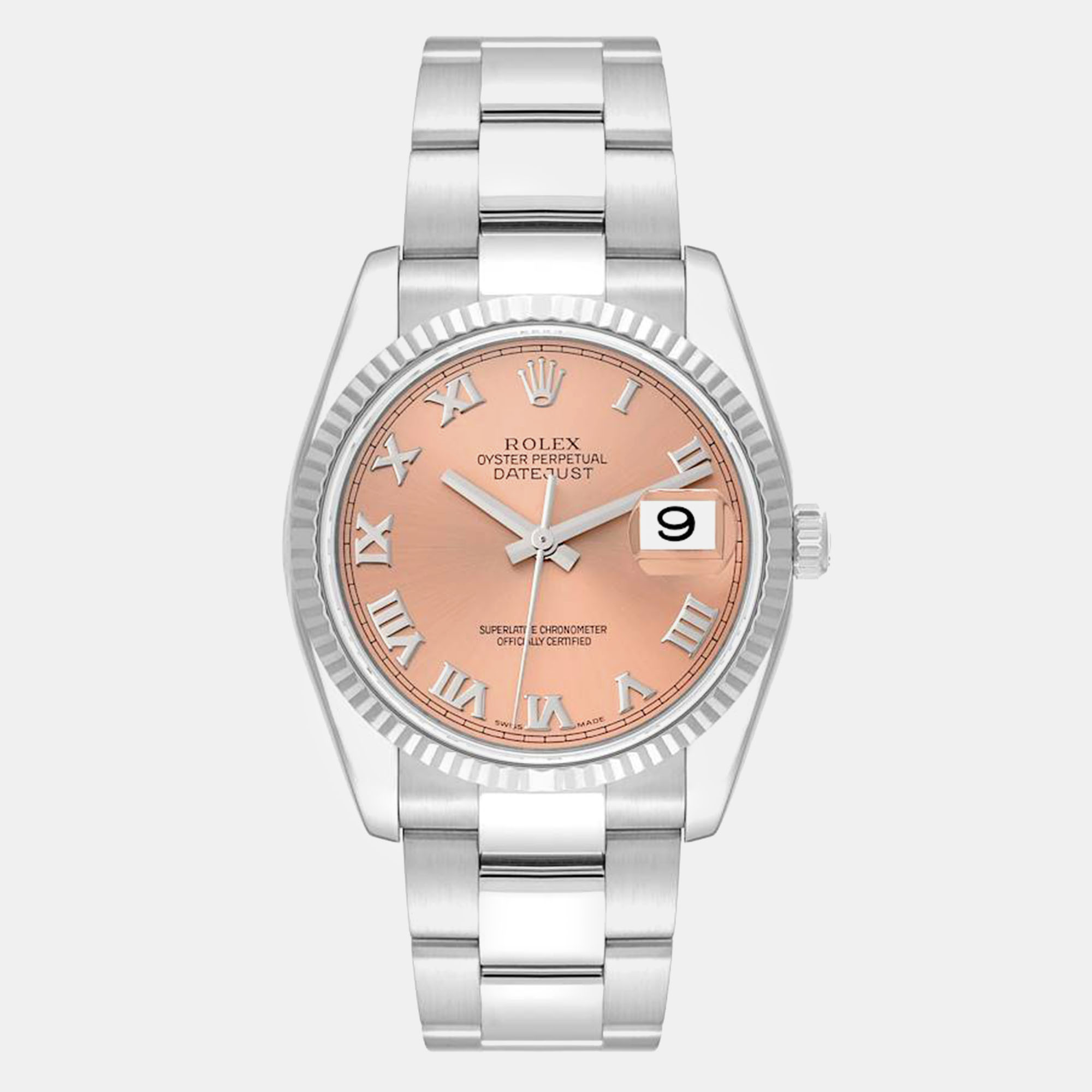 Rolex datejust steel white gold salmon roman dial men's watch 36 mm