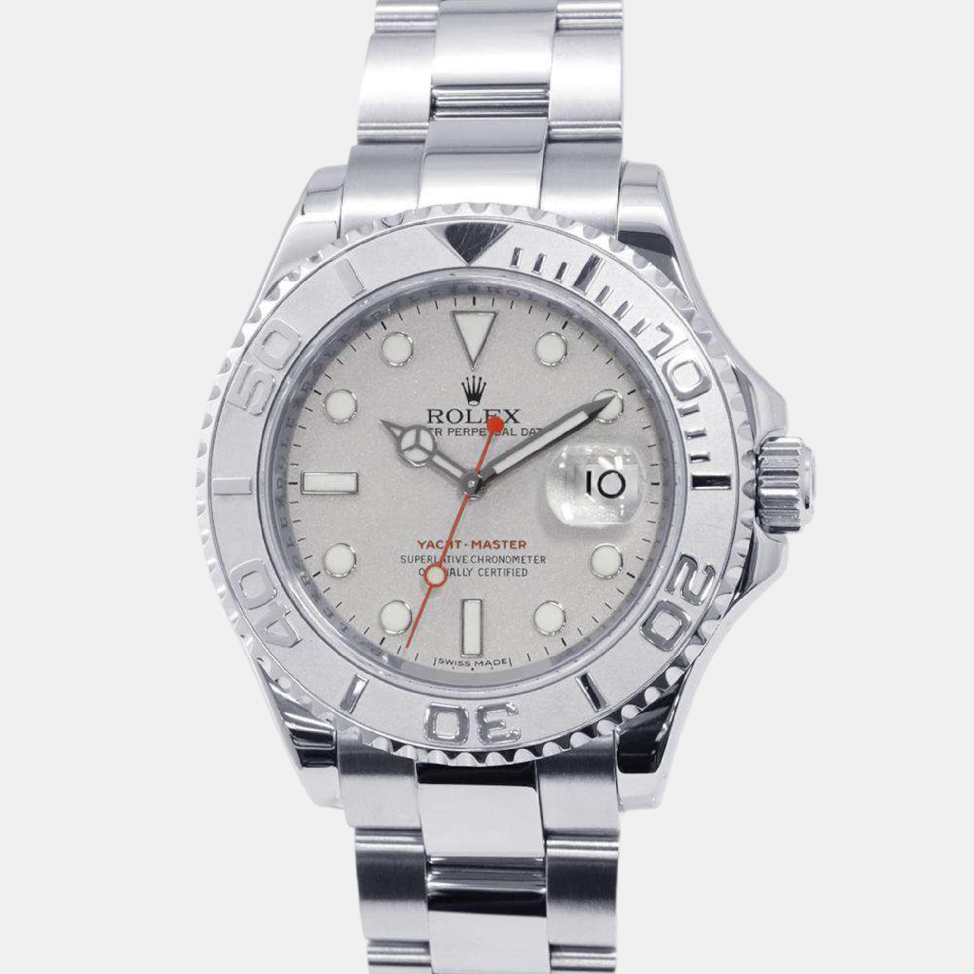 Rolex silver platinum stainless steel yacht-master 16622 automatic men's wristwatch 40 mm