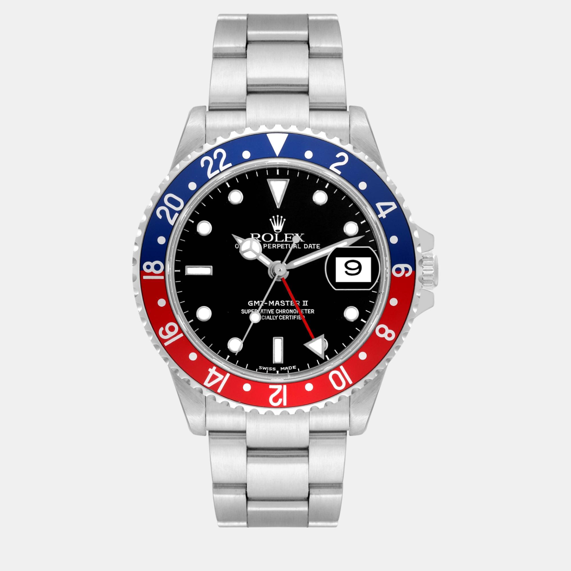 Rolex gmt master ii blue red pepsi bezel steel men's watch  40 mm