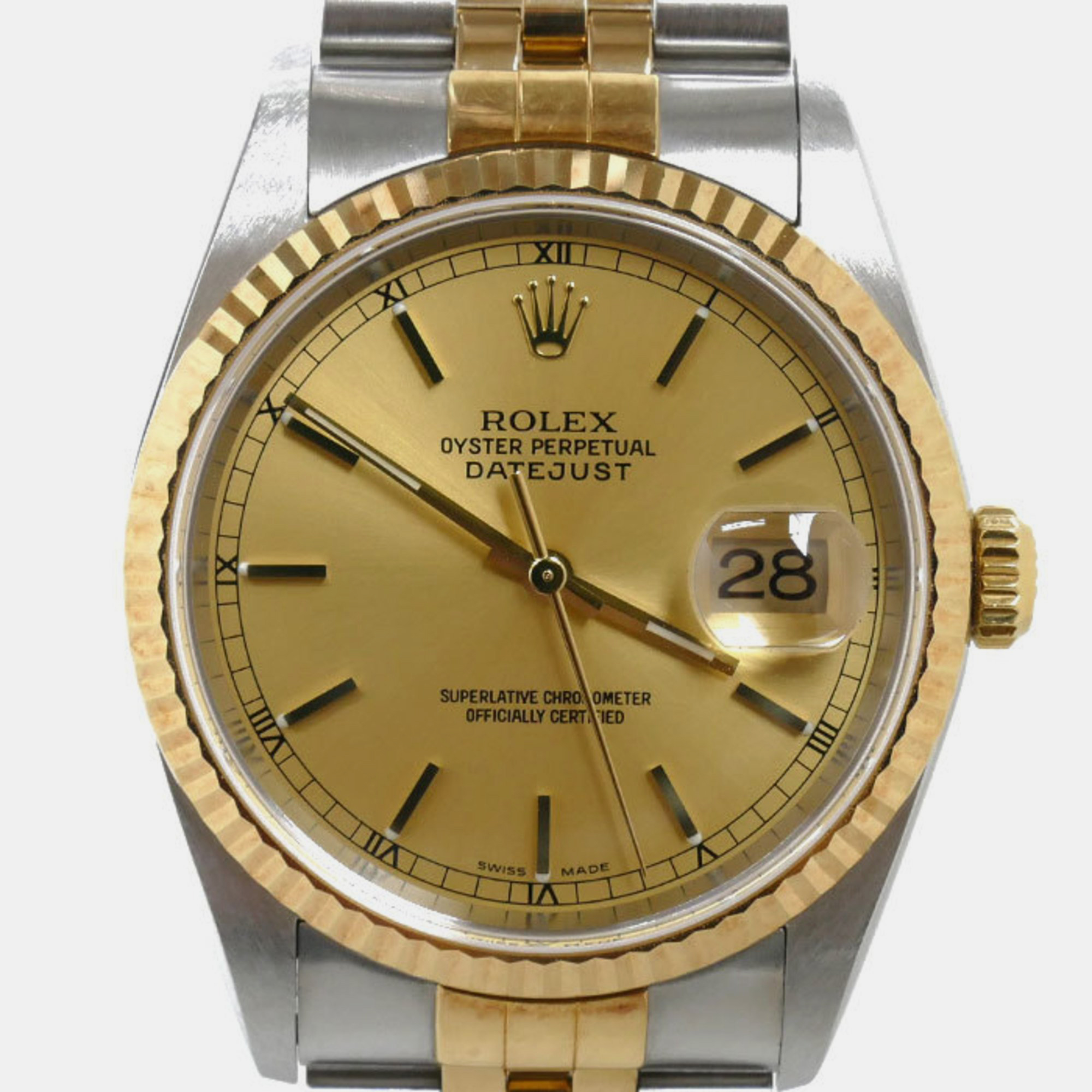 Rolex champagne 18k yellow gold stainless steel datejust 16233 automatic men's wristwatch 36 mm