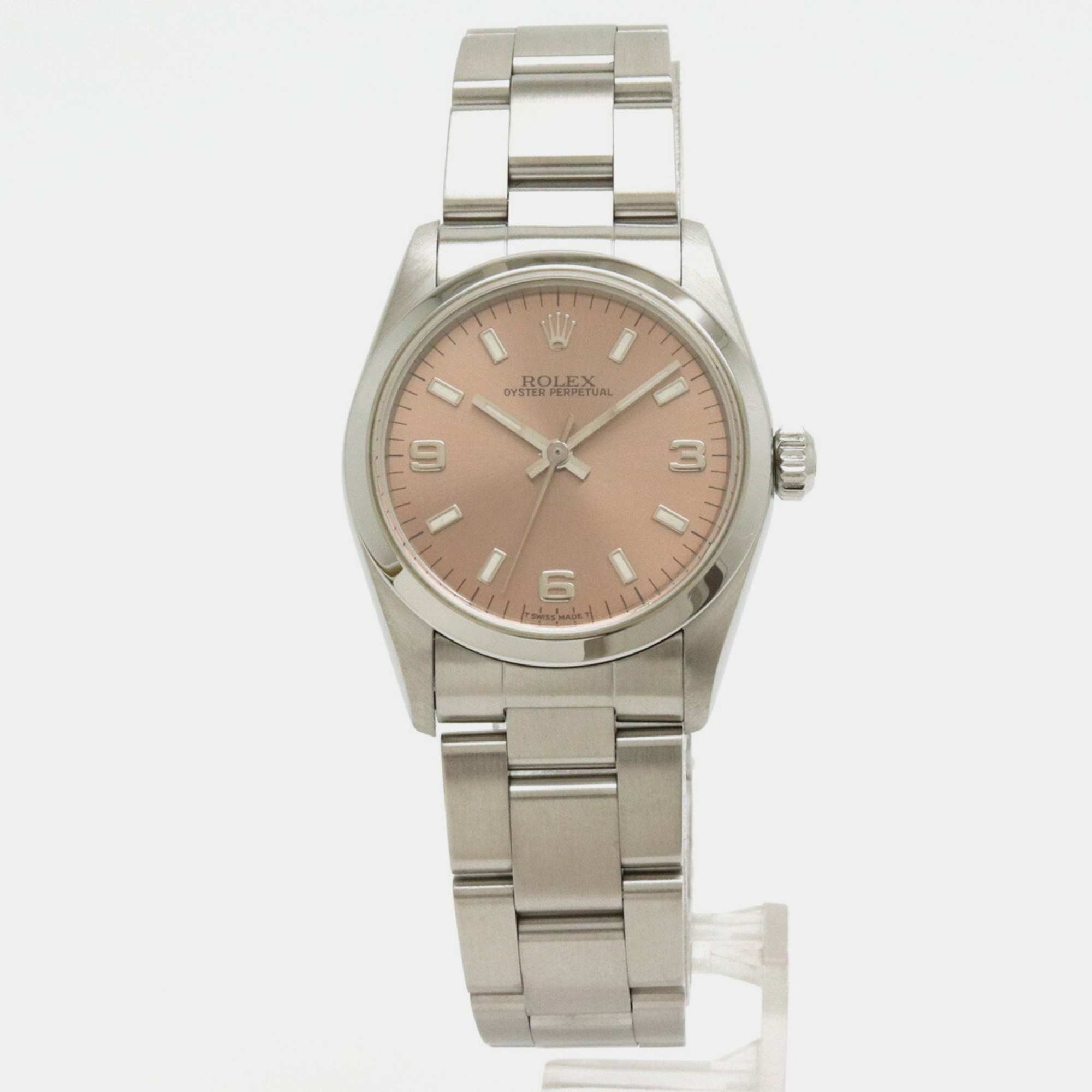Rolex pink stainless steel oyster perpetual  67480 automatic men's wristwatch 30 mm