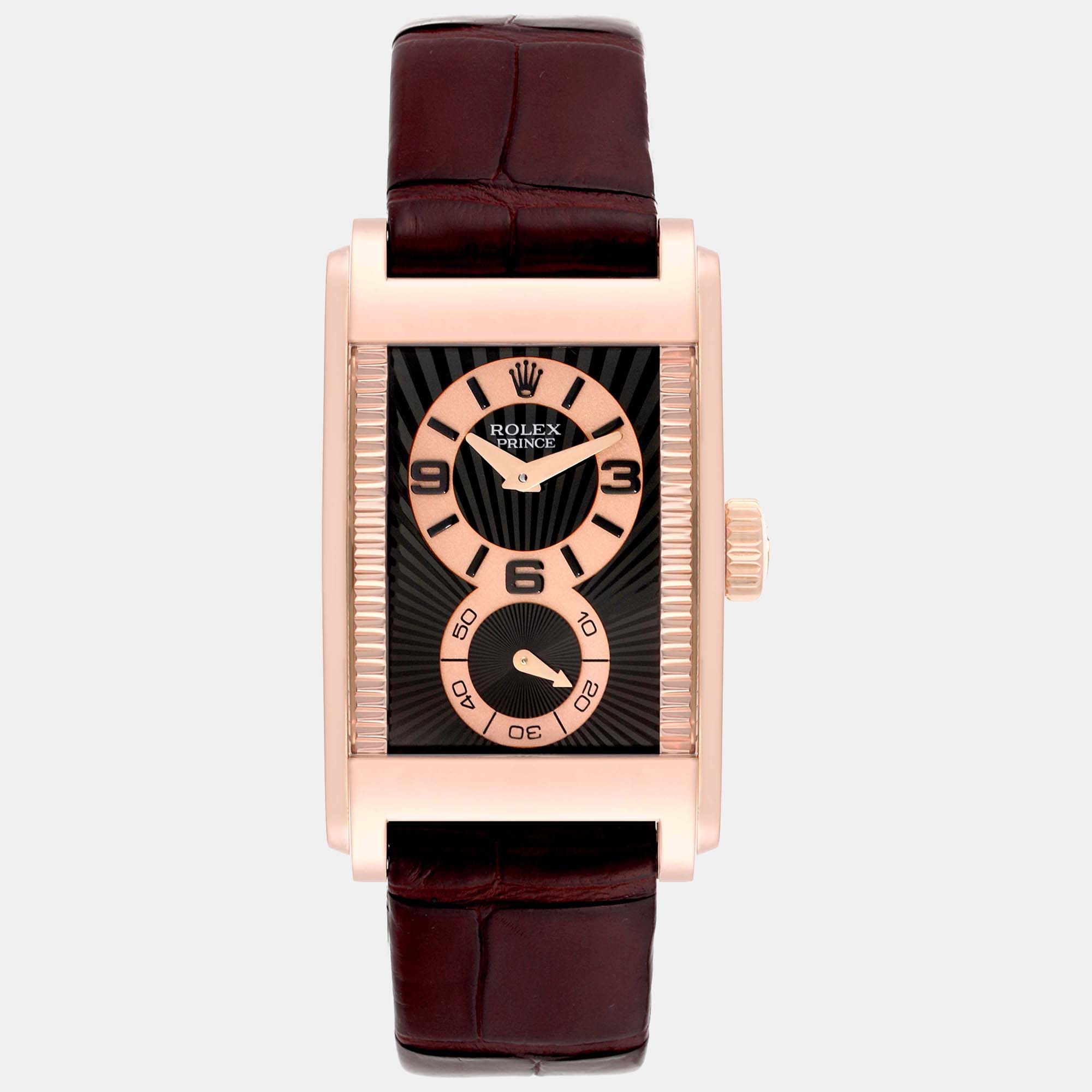 Rolex cellini prince rose gold black dial men's watch 5442 28 x 47 mm