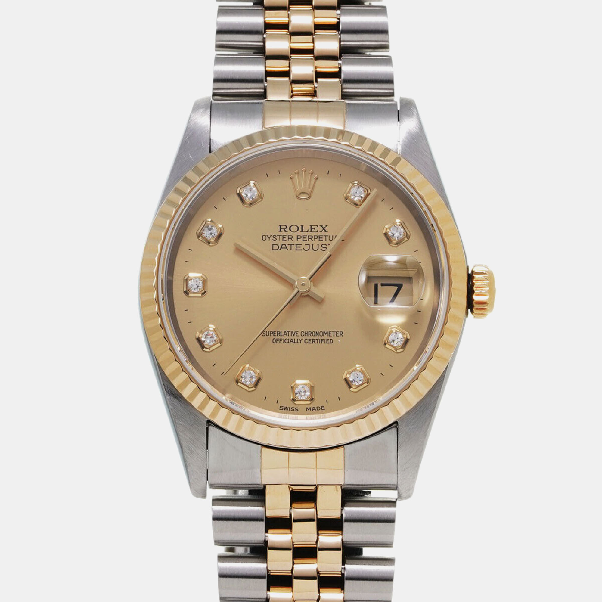 Rolex champagne diamond 18k yellow gold stainless steel datejust 16233 automatic men's wristwatch 36 mm