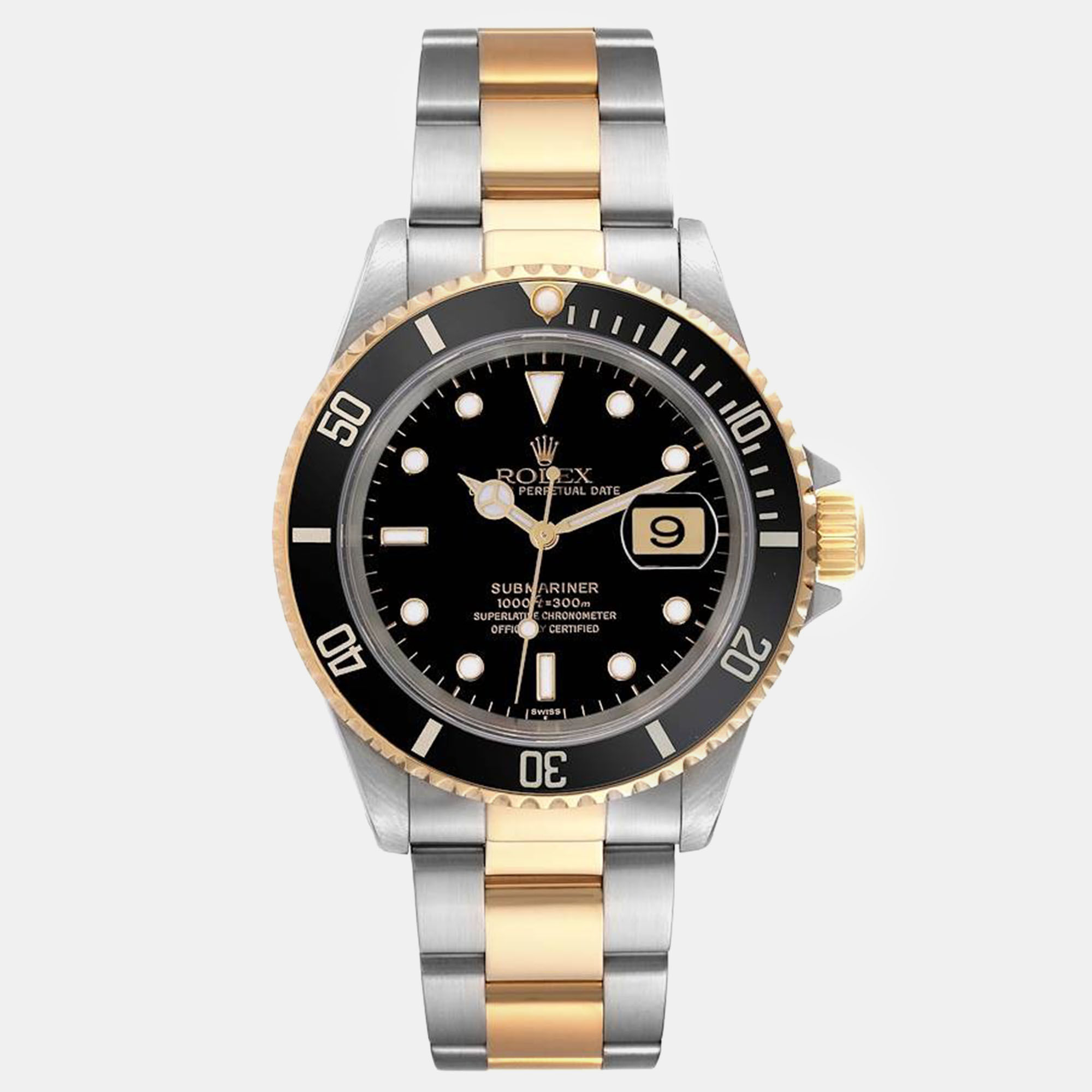 Rolex submariner steel yellow gold black dial men's watch 16613 40 mm