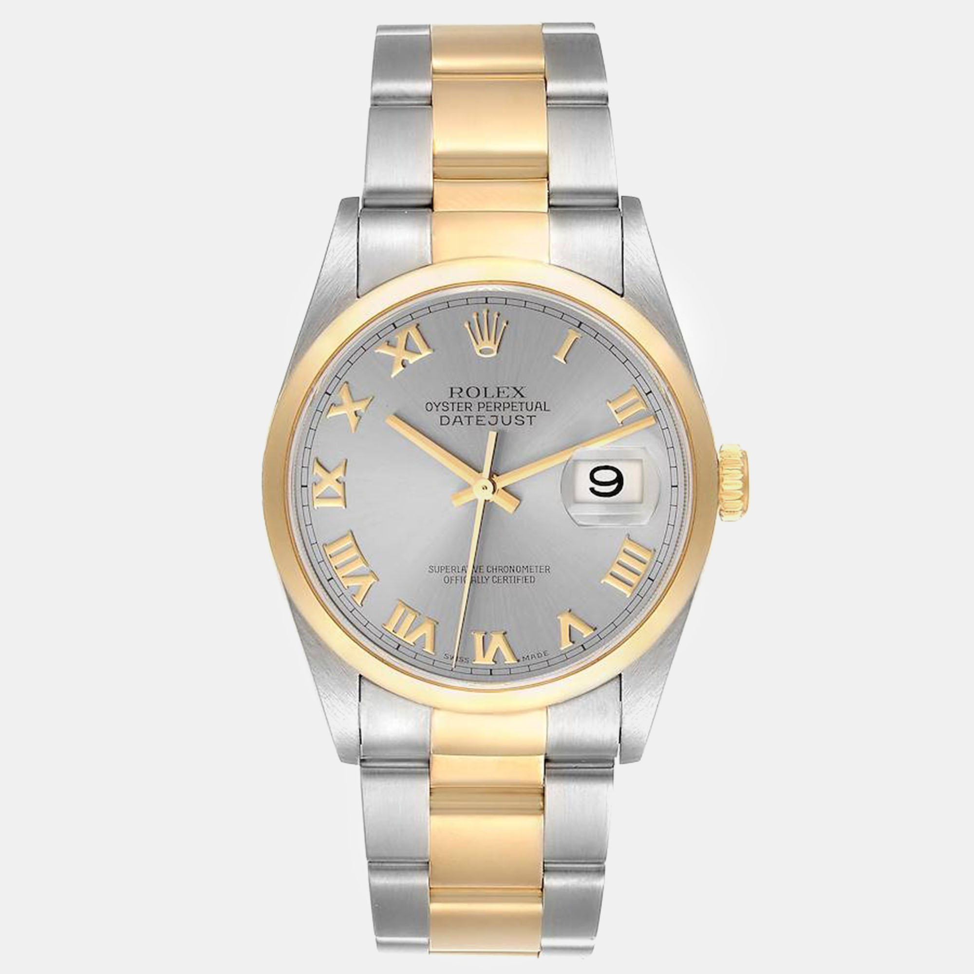 Rolex datejust steel yellow gold slate dial men's watch 16203 36 mm