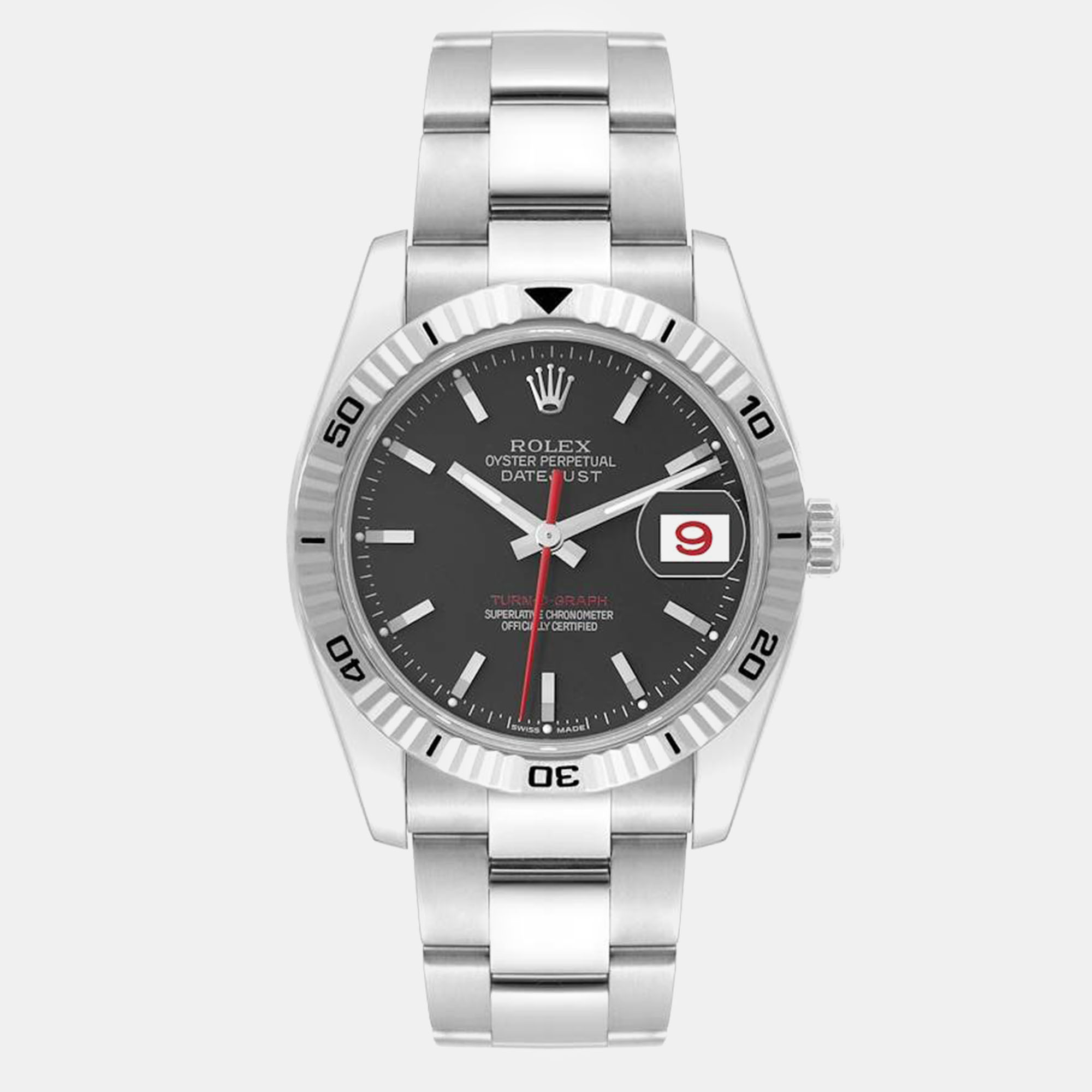 Rolex datejust turnograph black dial steel men's watch 116264 36 mm