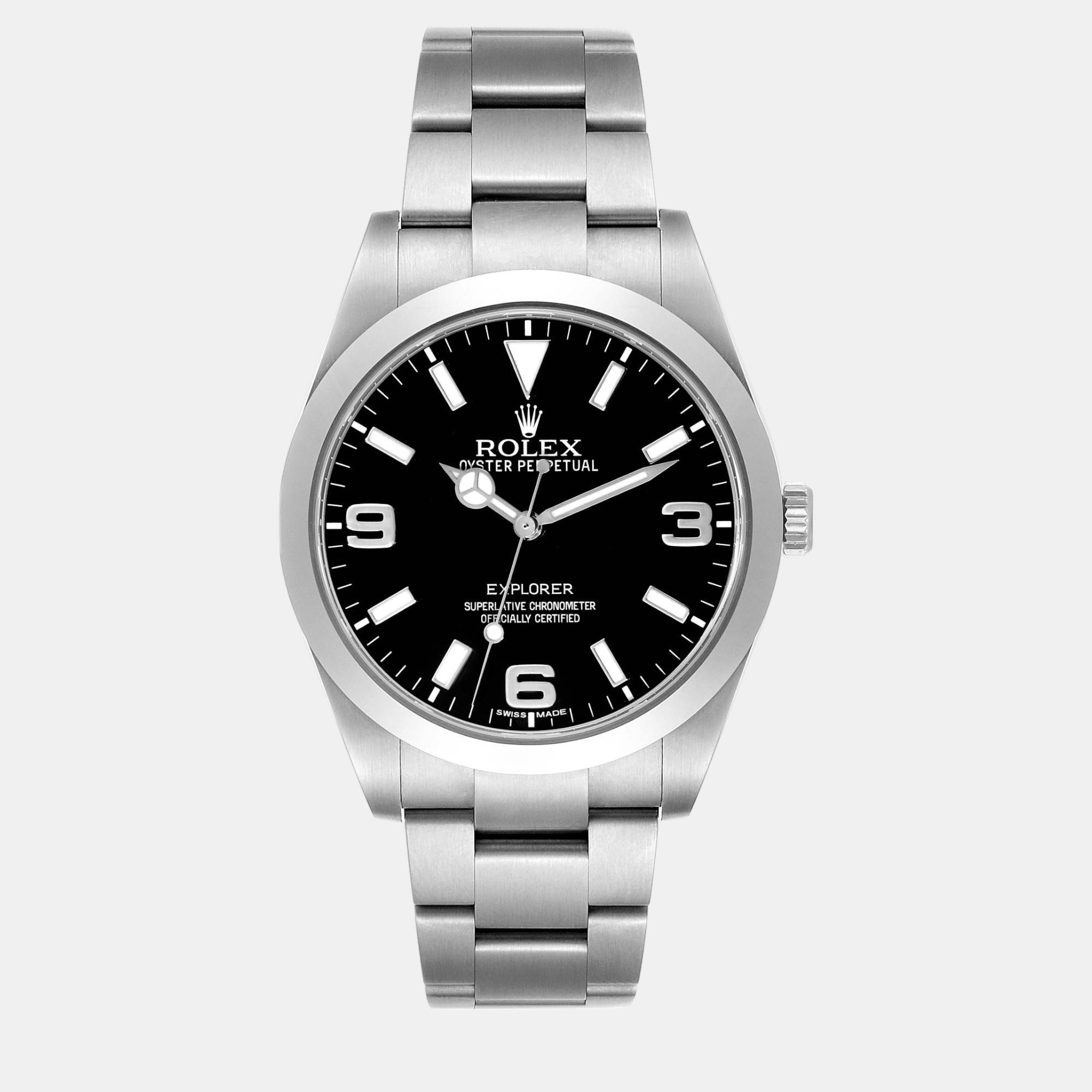 Rolex explorer i black dial steel men's watch 214270 39 mm