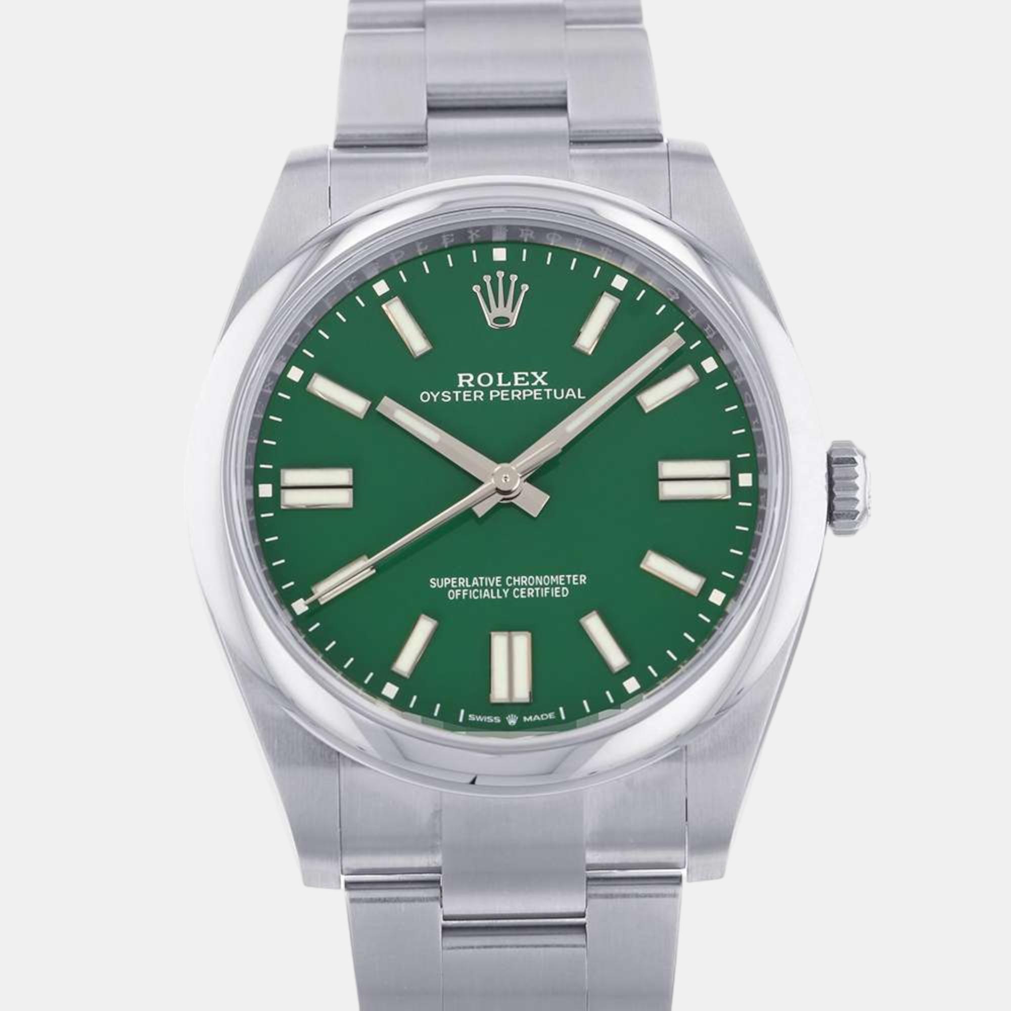 Rolex green stainless steel oyster perpetual 124300 automatic men's wristwatch 41 mm