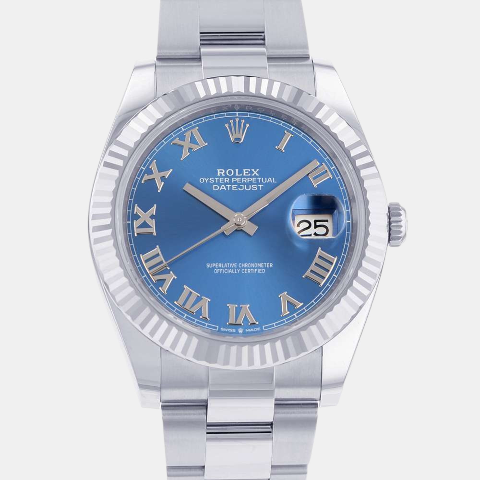 Rolex blue 18k white gold stainless steel datejust automatic men's wristwatch 41 mm