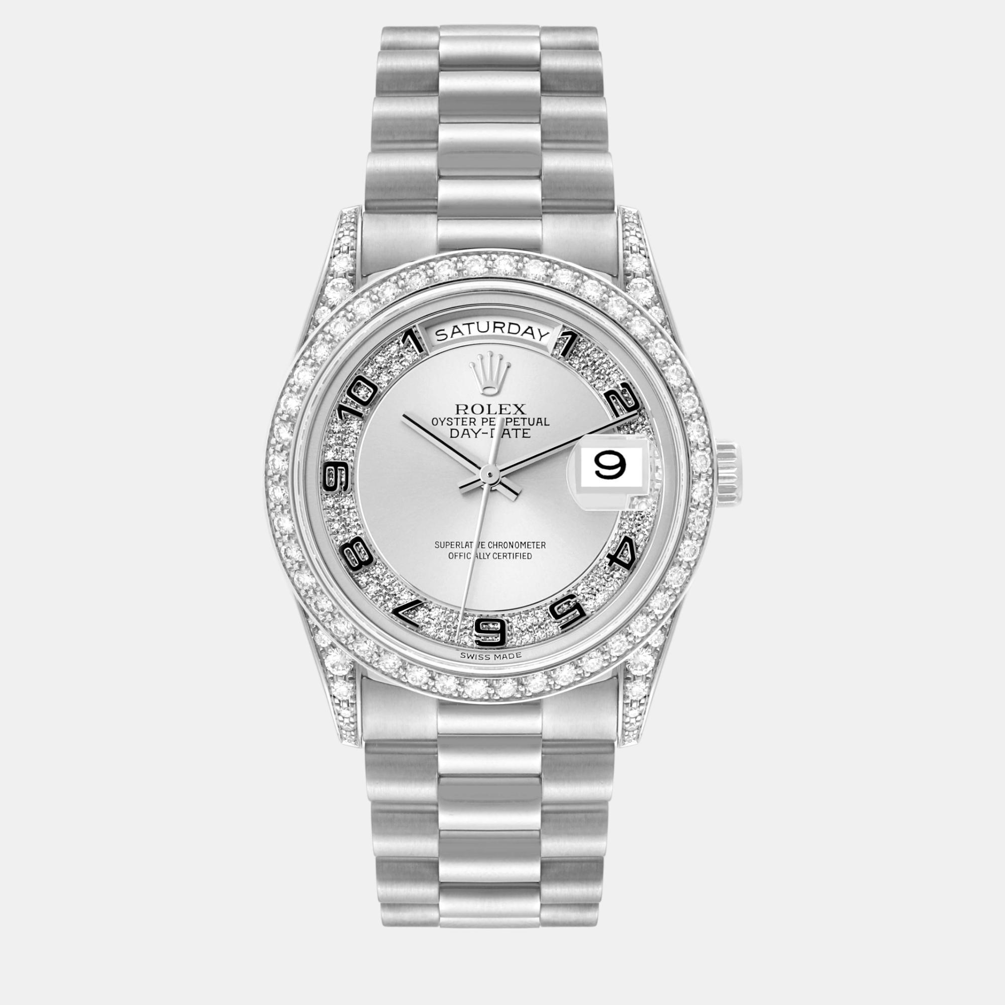 Rolex president day-date white gold myriad diamond men's watch 36.0 mm