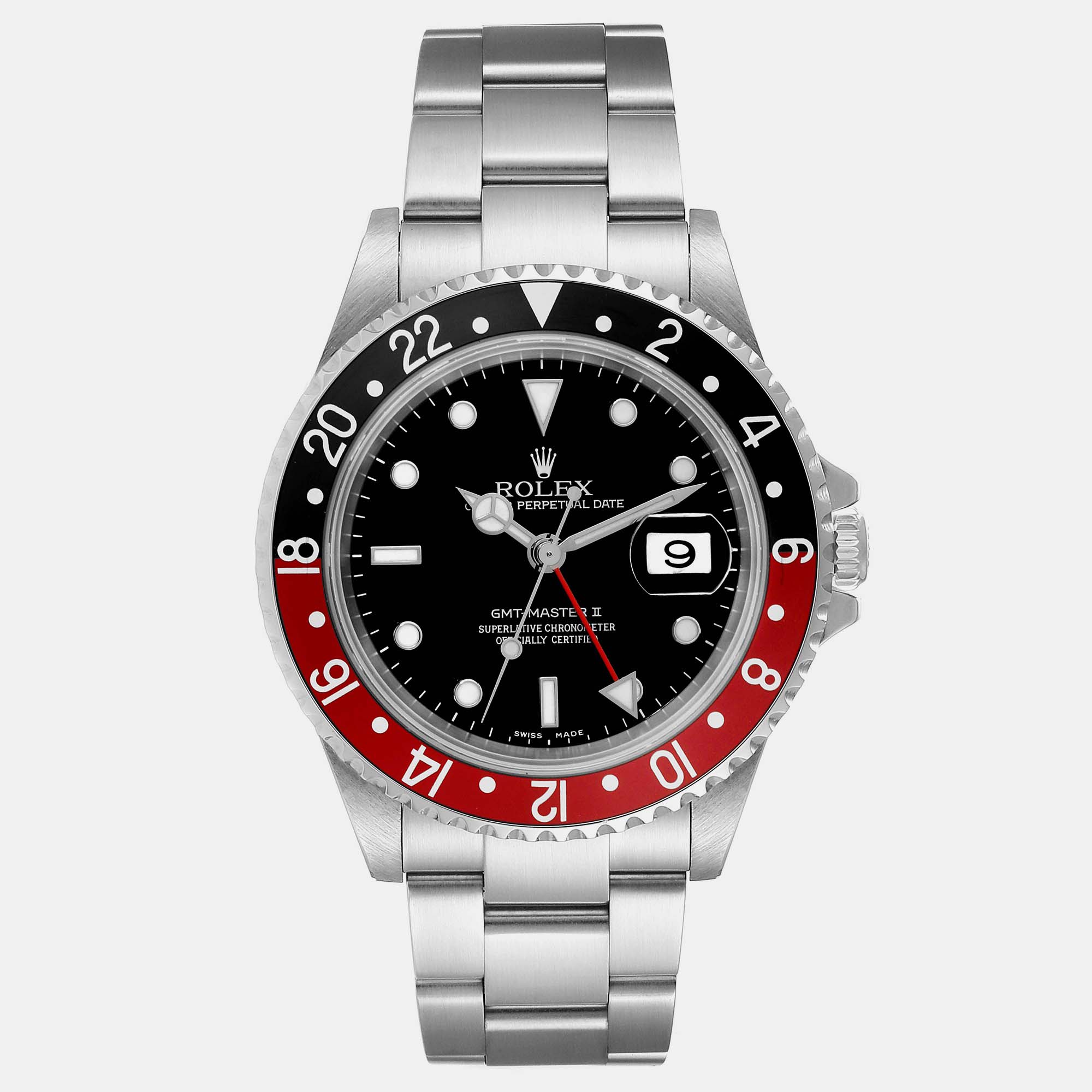 Rolex gmt master ii black red coke bezel steel men's watch 40 mm
