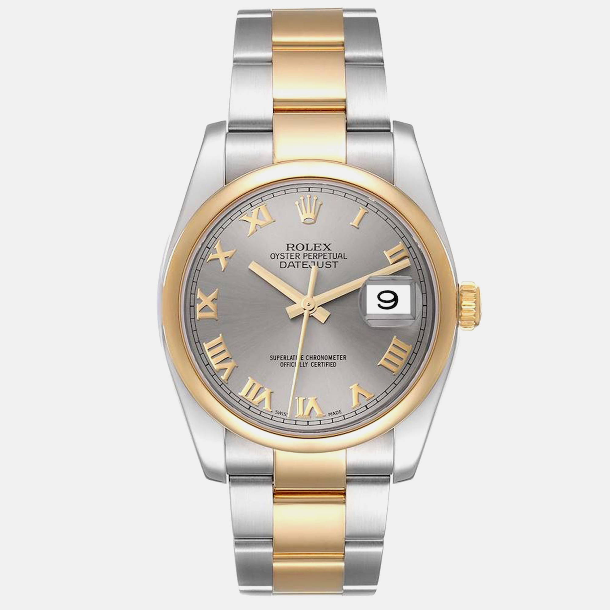 Rolex datejust steel yellow gold slate dial men's watch 116203 36 mm