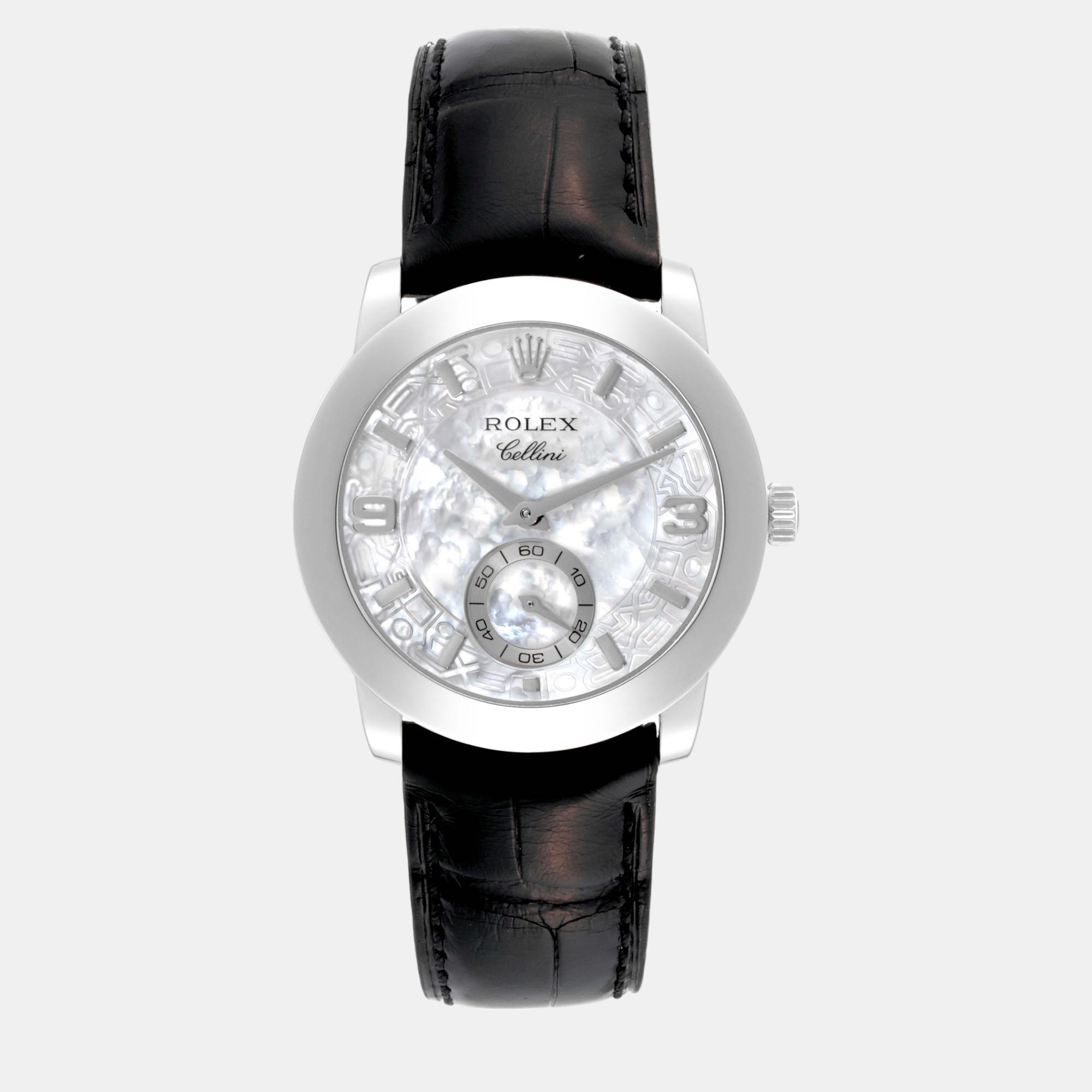 Rolex cellini cellinium platinum mother of pearl dial men's watch 35 mm