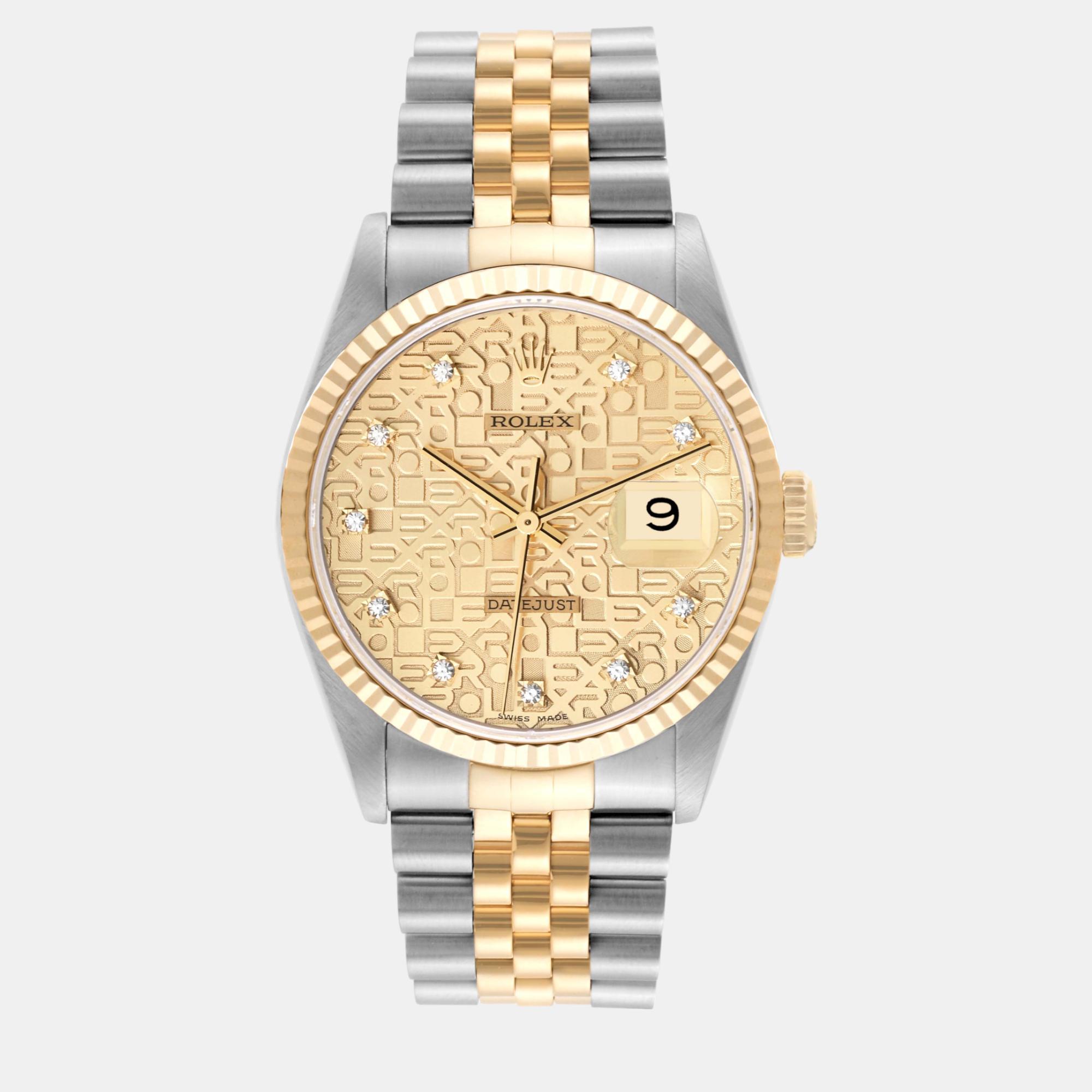 Rolex datejust anniversary diamond dial steel yellow gold men's watch 36.0 mm