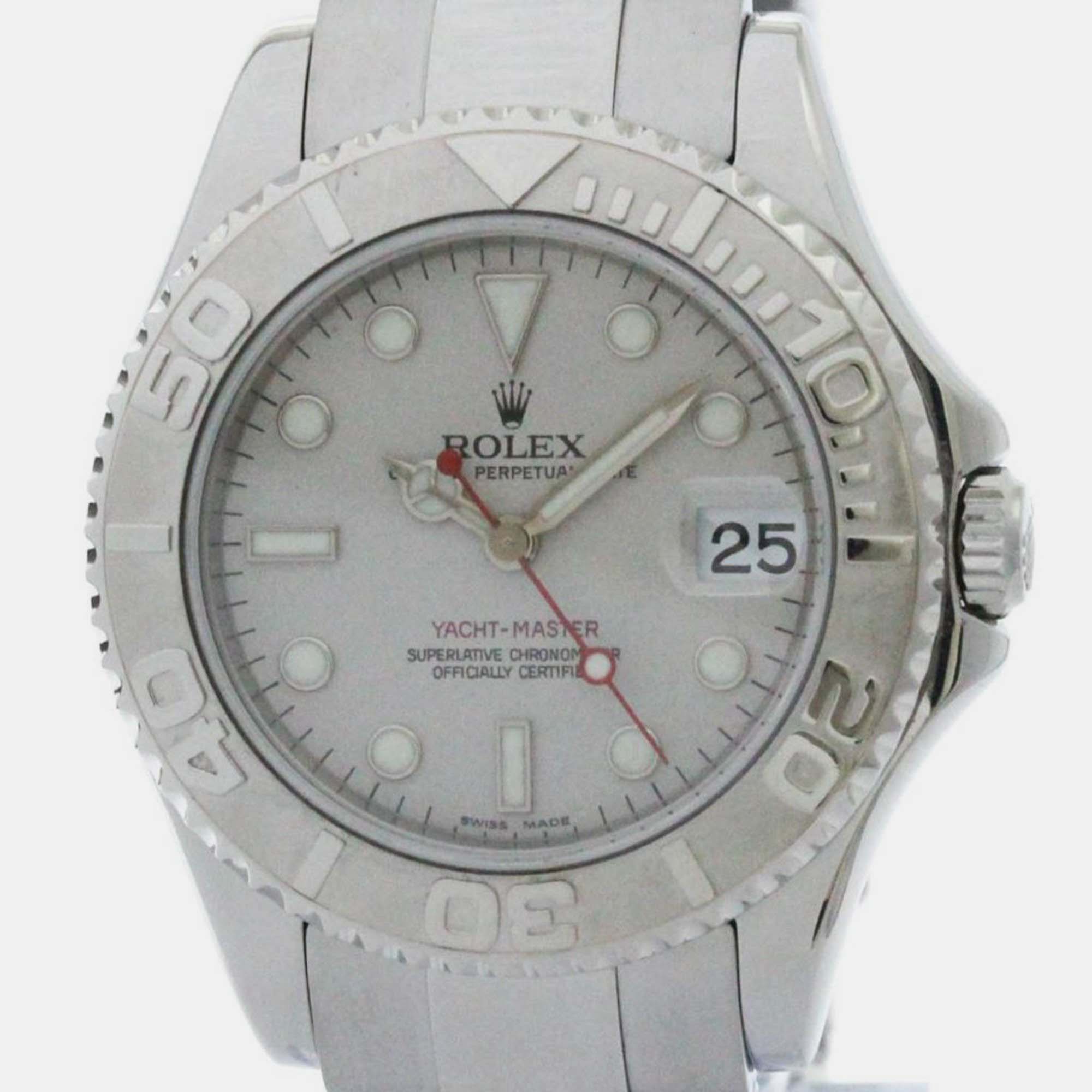 Rolex silver platinum stainless steel yacht-master 168622 automatic men's wristwatch 35 mm