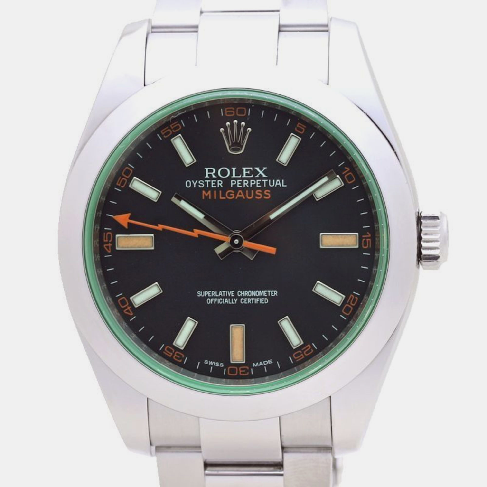 Rolex black stainless steel milgauss 116400gv automatic men's wristwatch 40 mm