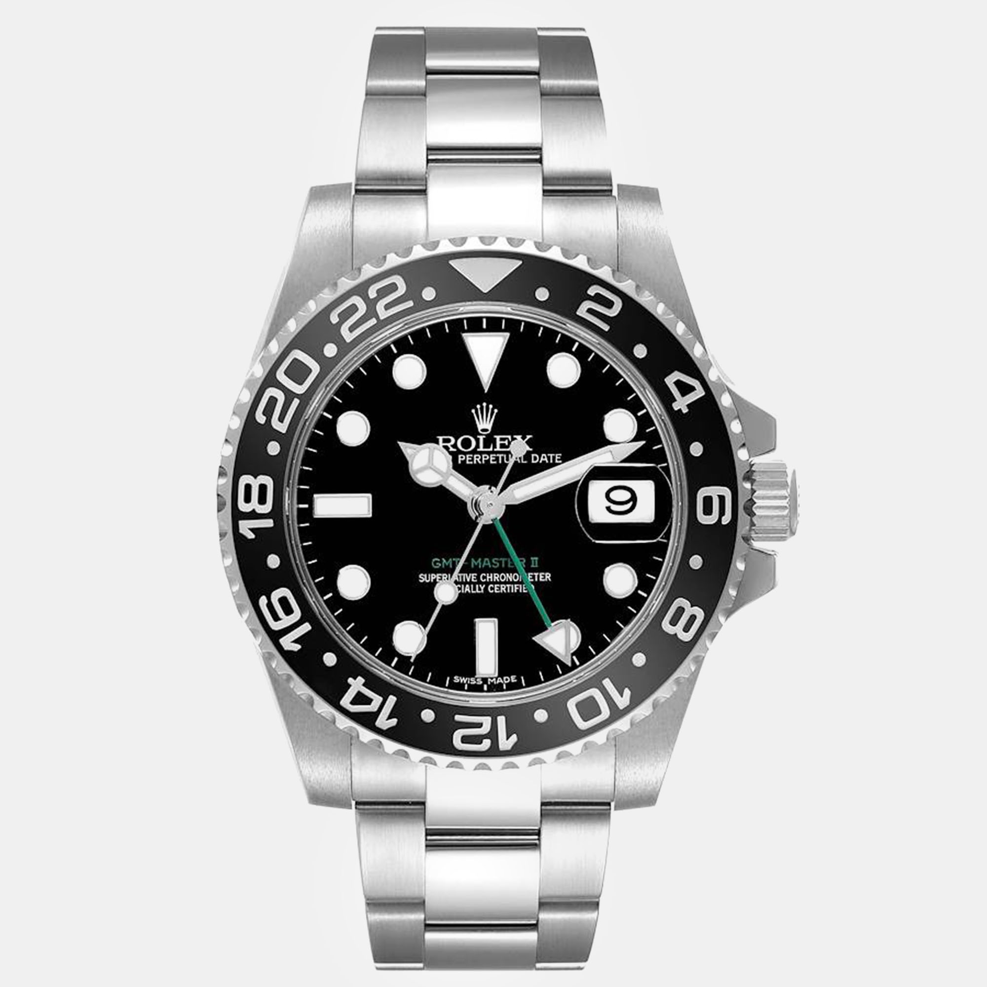 Rolex gmt master ii black dial green hand steel men's watch 40.0 mm