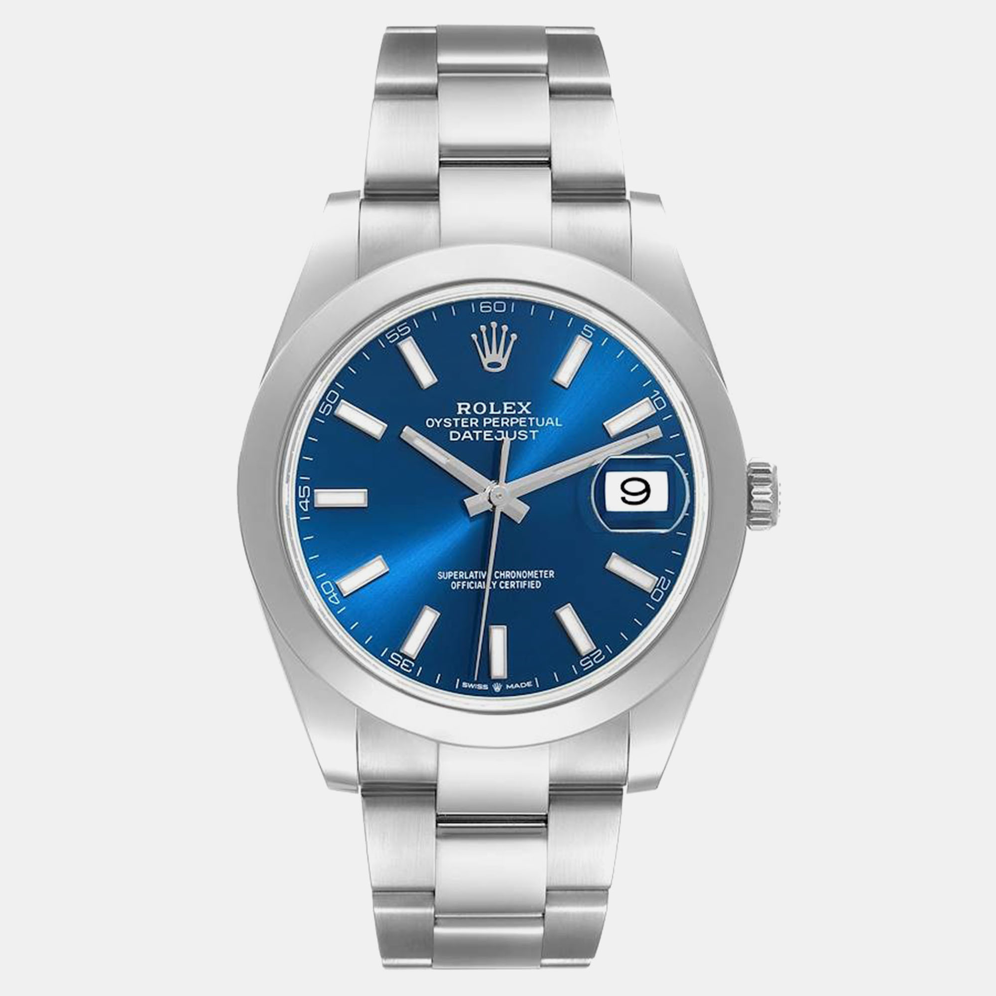 Rolex datejust blue dial smooth bezel steel men's watch 41 mm