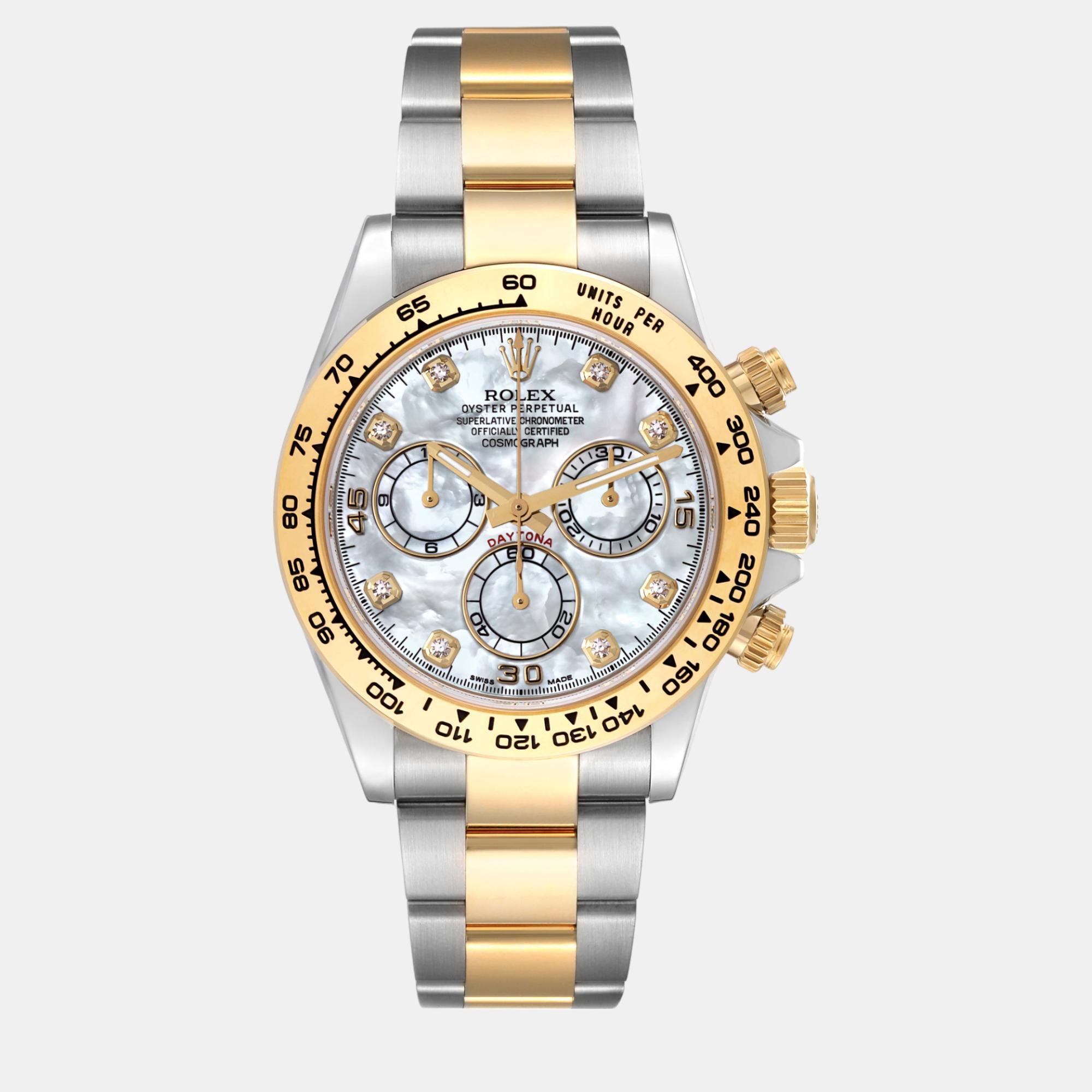 Rolex daytona steel yellow gold mother of pearl diamond men's watch 116503 40 mm