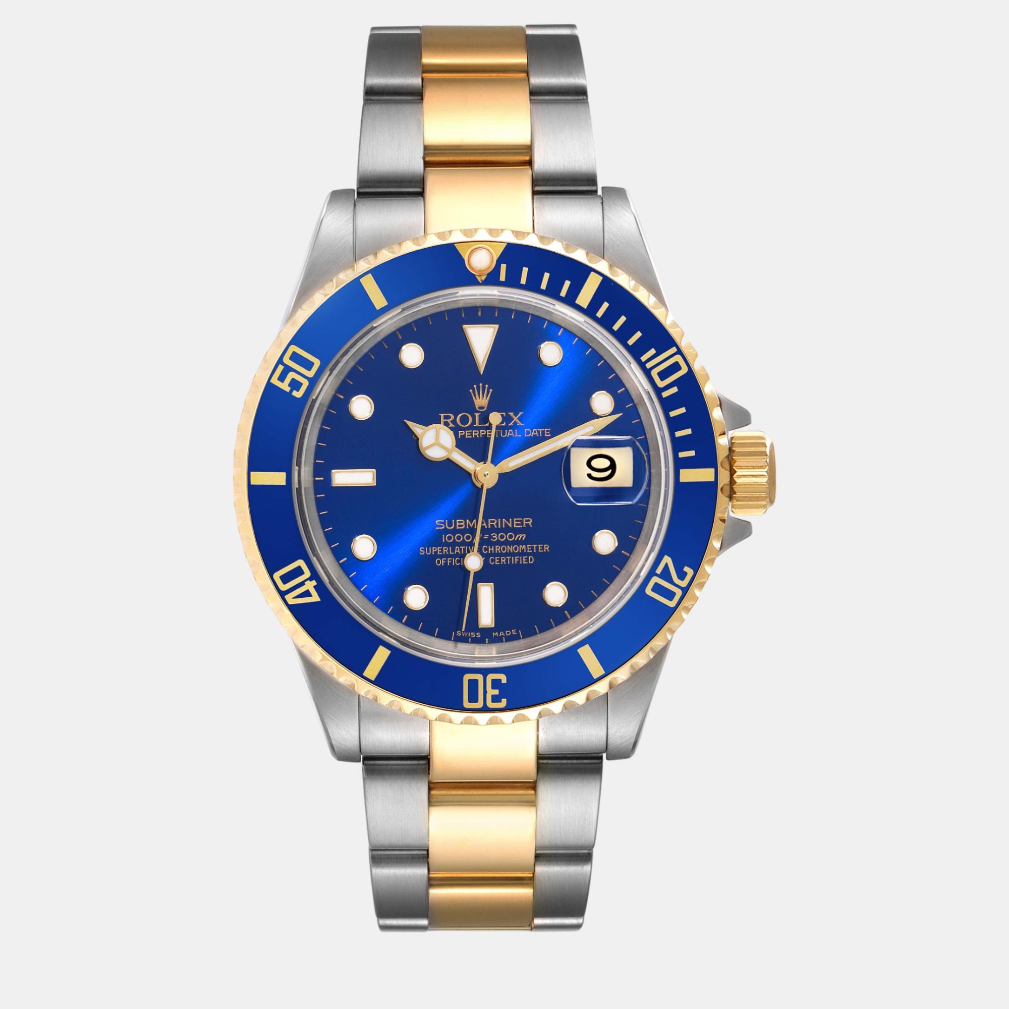 Rolex submariner blue dial steel yellow gold men's watch 16613 40 mm