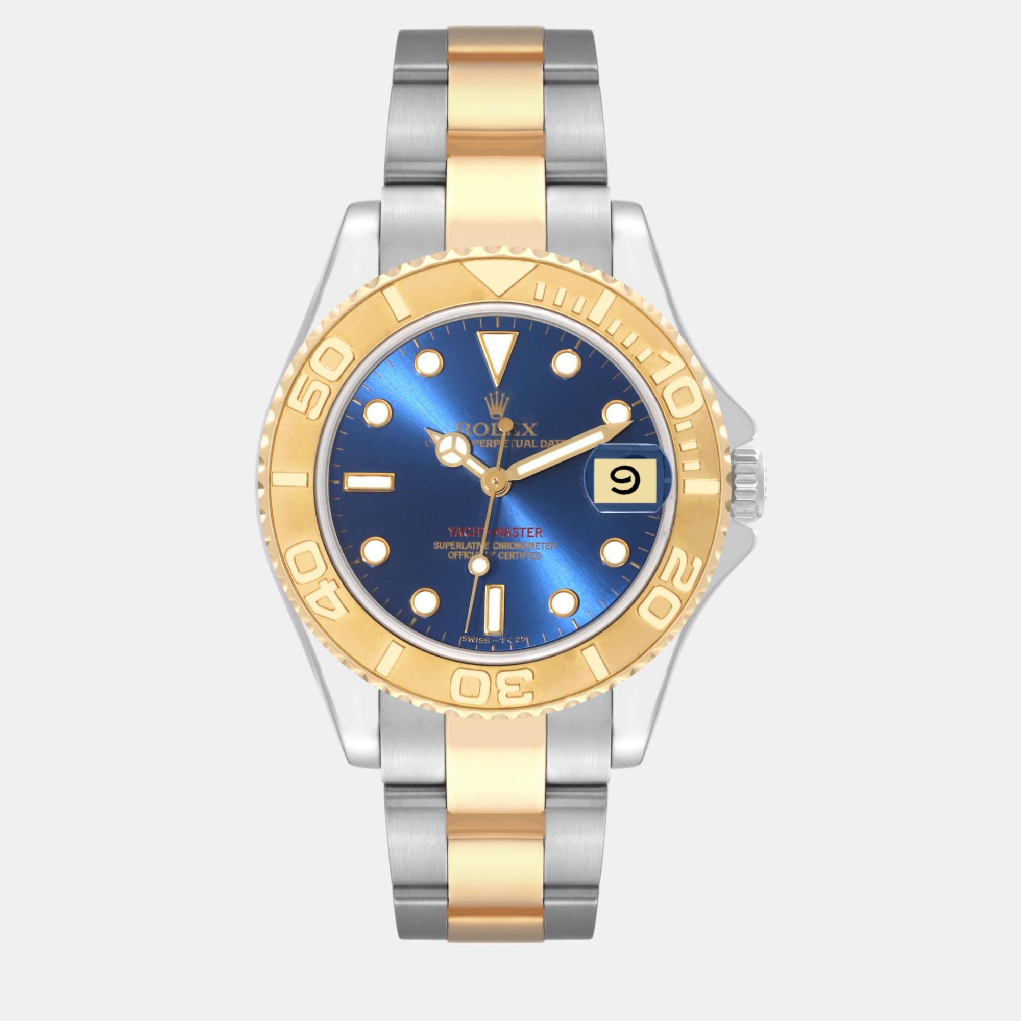 Rolex yachtmaster midsize blue dial steel yellow gold men's watch 68623 35 mm