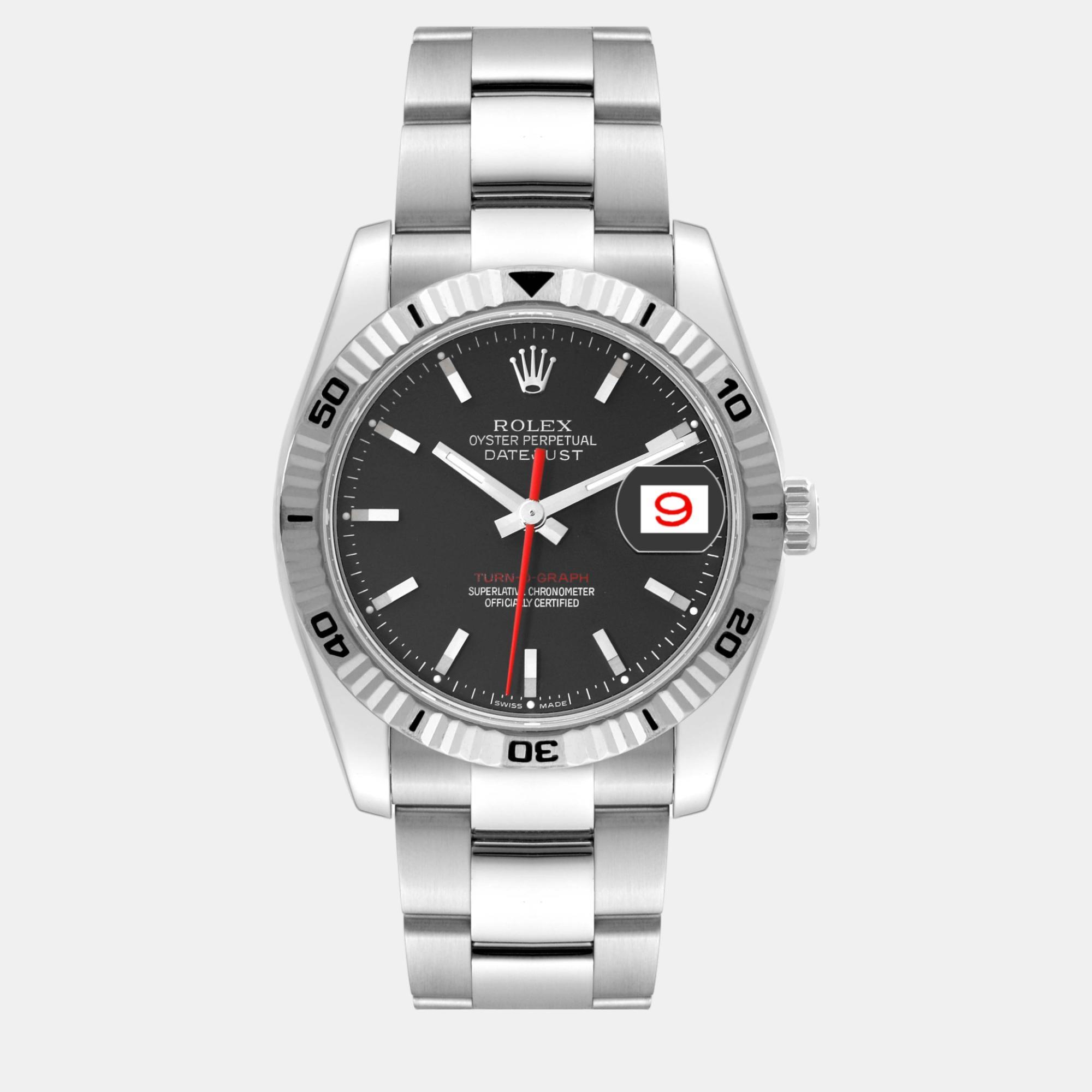 Rolex datejust turnograph black dial steel men's watch 116264 36 mm
