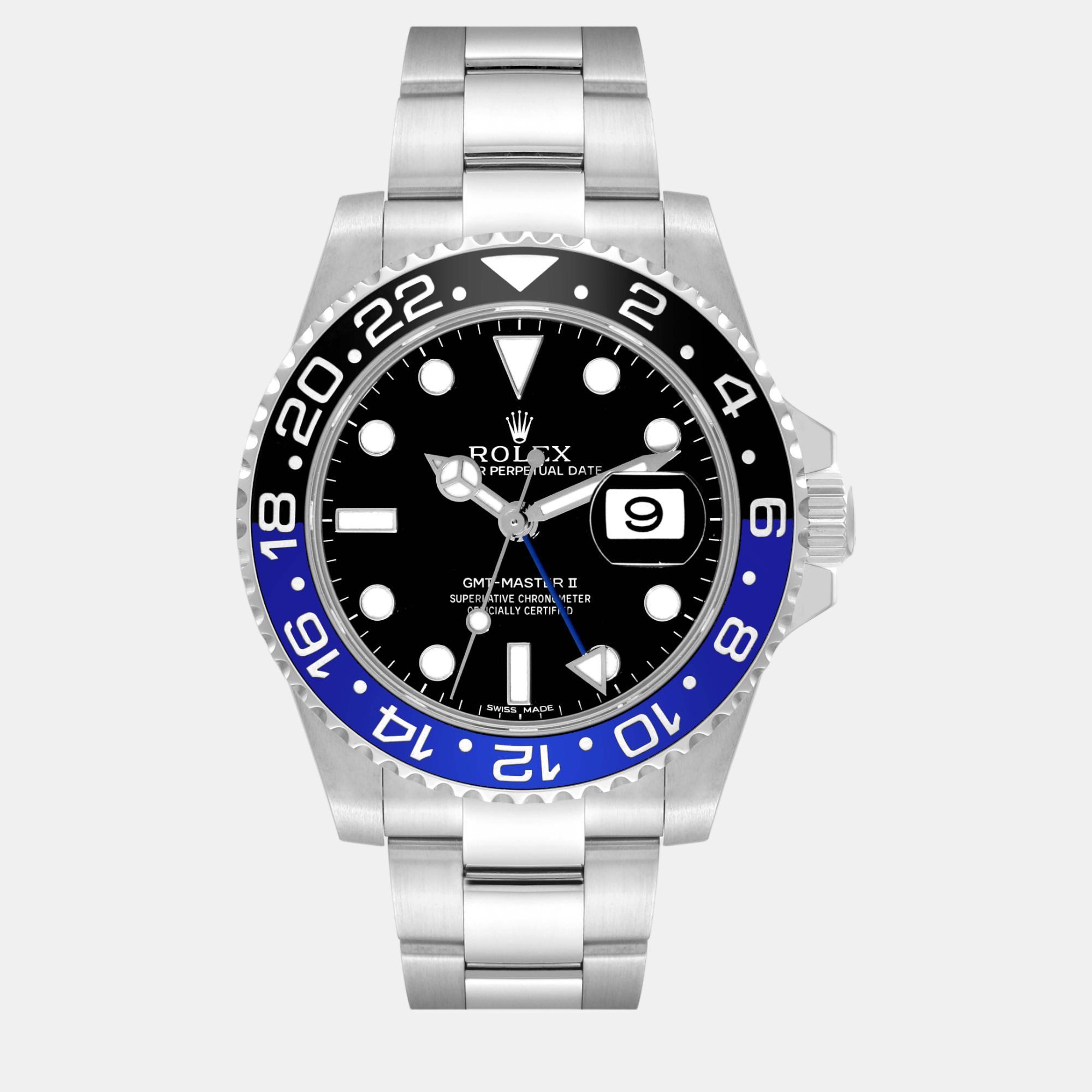 Rolex gmt master ii black blue batman bezel steel men's watch 116710 40 mm